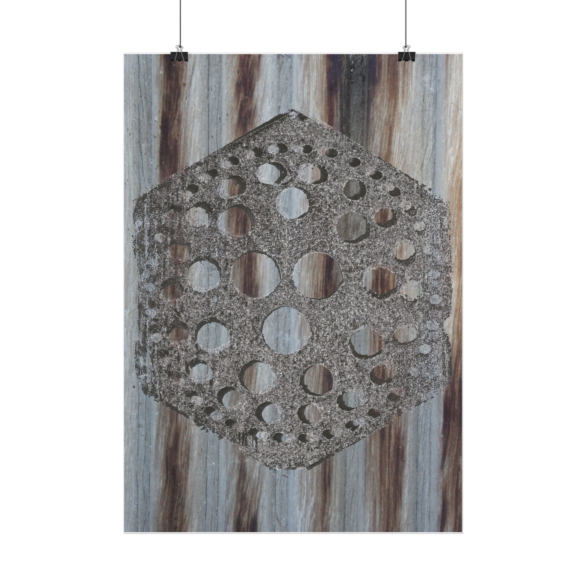 Rustieke honingraatposter, verticale poster | Zeshoekige wanddecoratie, textuur van schuurhout 