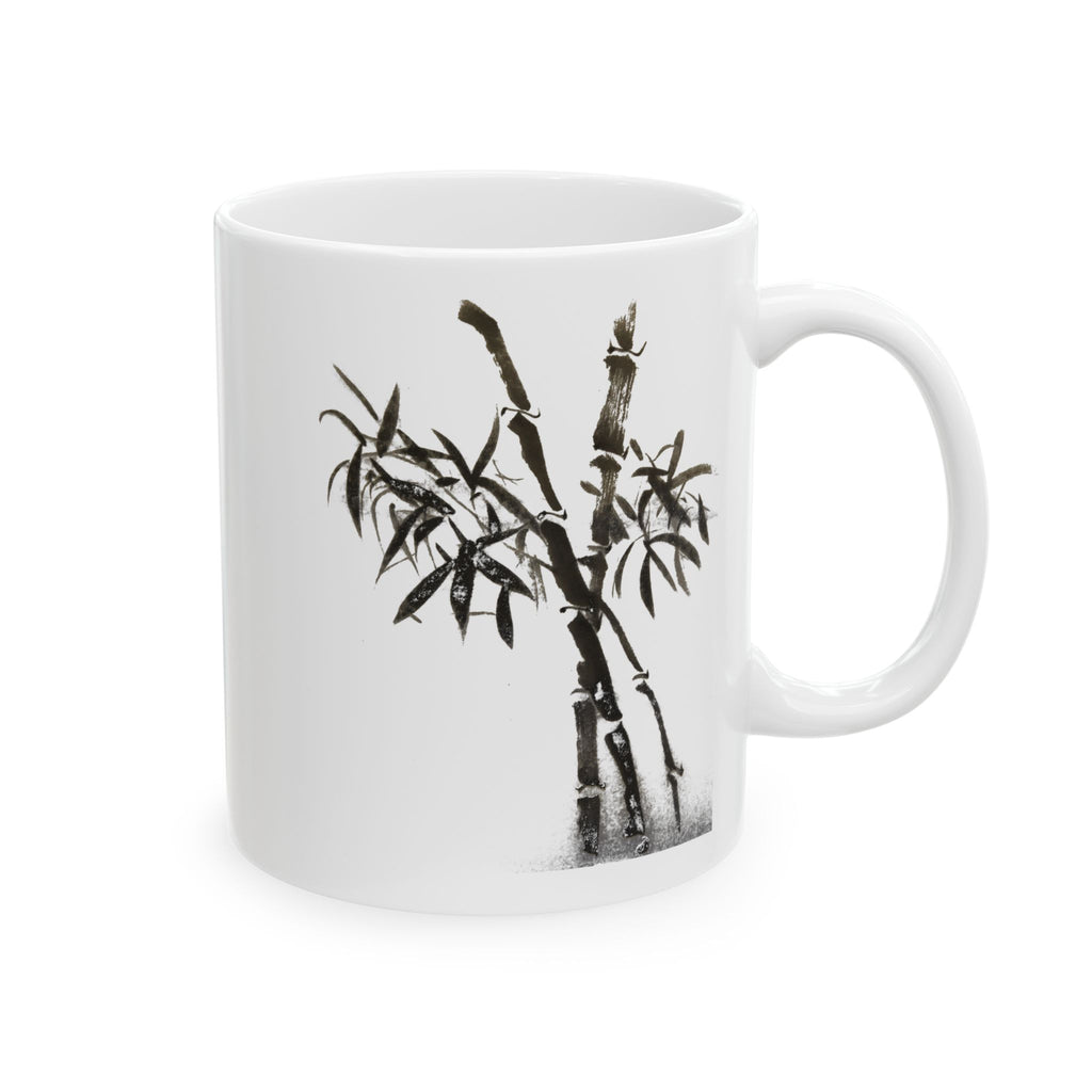 Bamboo Ink Ceramic Mug — Minimalist Asian Brush Painting Coffee Cup (11oz/15oz)
