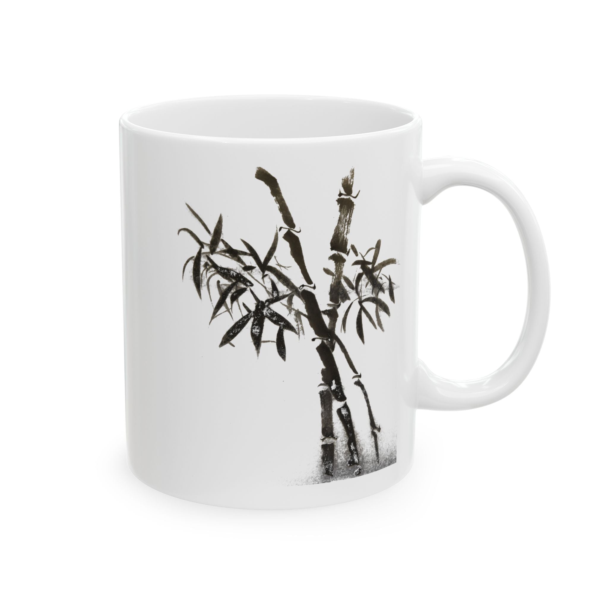 Keramische mok met bamboe-inktmotief — Minimalistische koffiemok met Aziatische penseelschildering (325 ml/445 ml) 