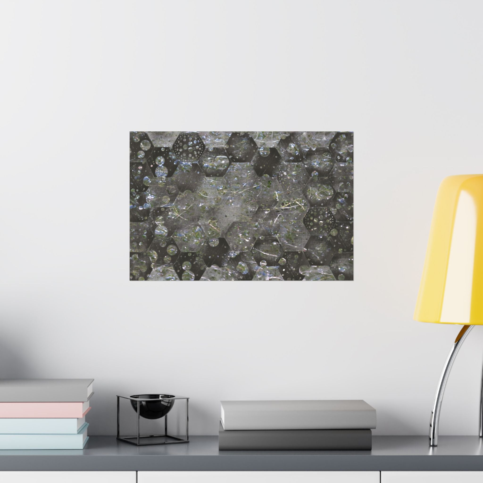 Abstracte zeshoekige poster met bubbelstructuur en matte afwerking — Geometrische wanddecoratie 