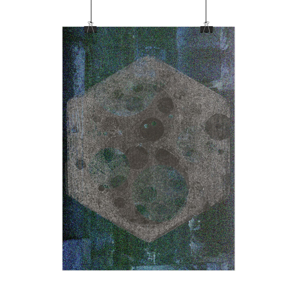 Abstract Hexagon Moon Poster — Moody Blue-Green Wall Art
