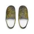 Women's Indoor Slippers — Olive Green Abstract Dandelion Print Cozy Slip-On