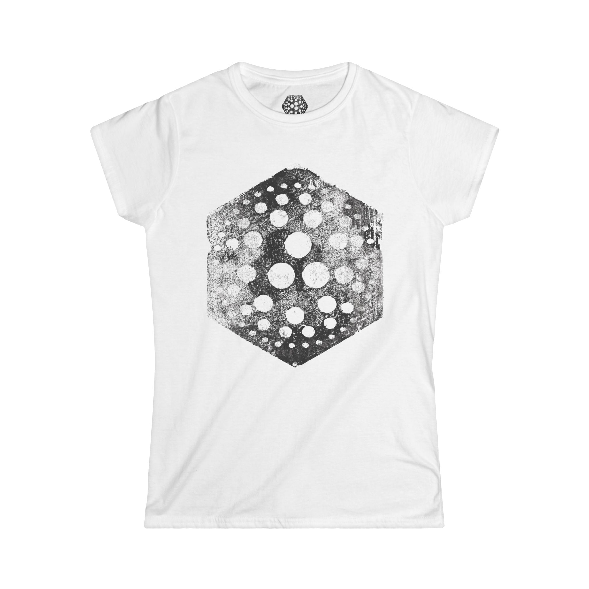 Hexagon Cosmic Dots dames T-shirt — Vintage ruimtegeometrie graphic 