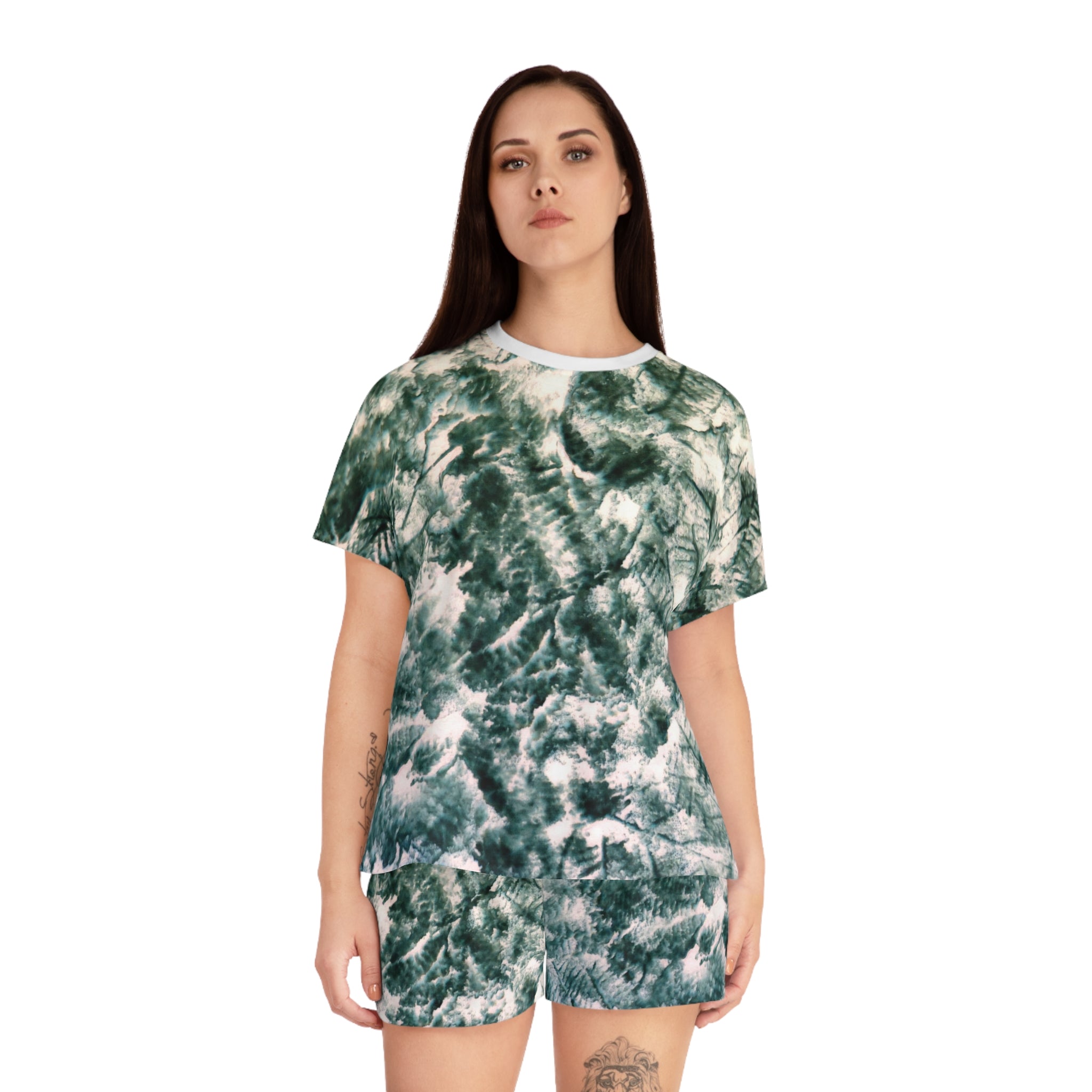Tie-Dye Fern Women's Pajama Set — Short Sleeve Top & Shorts Loungewear