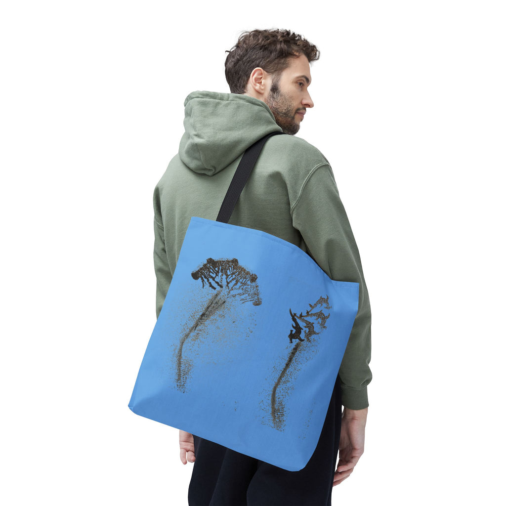 Blue Sea Life Tote Bag — Sand Art Seahorse & Coral All-Over Print