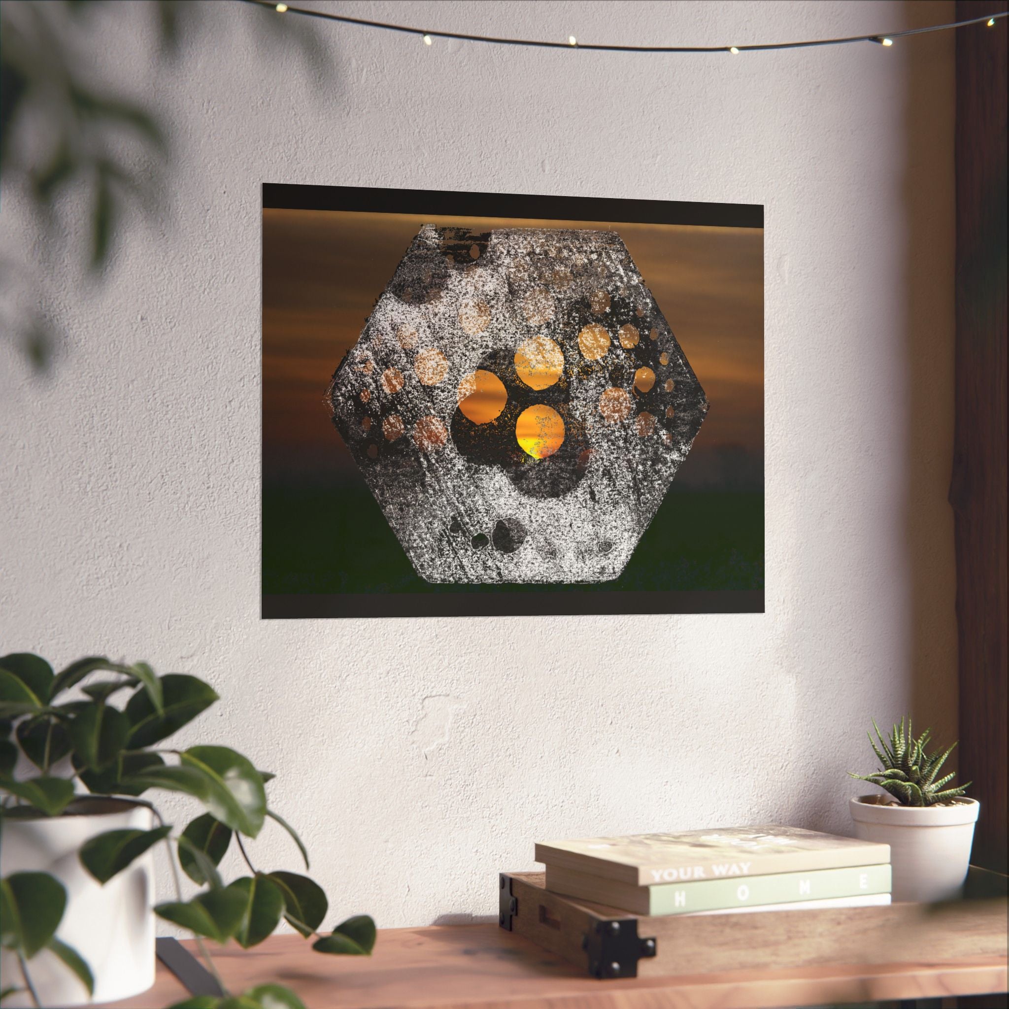 Abstract Hexagon Sunset Matte Horizontal Poster