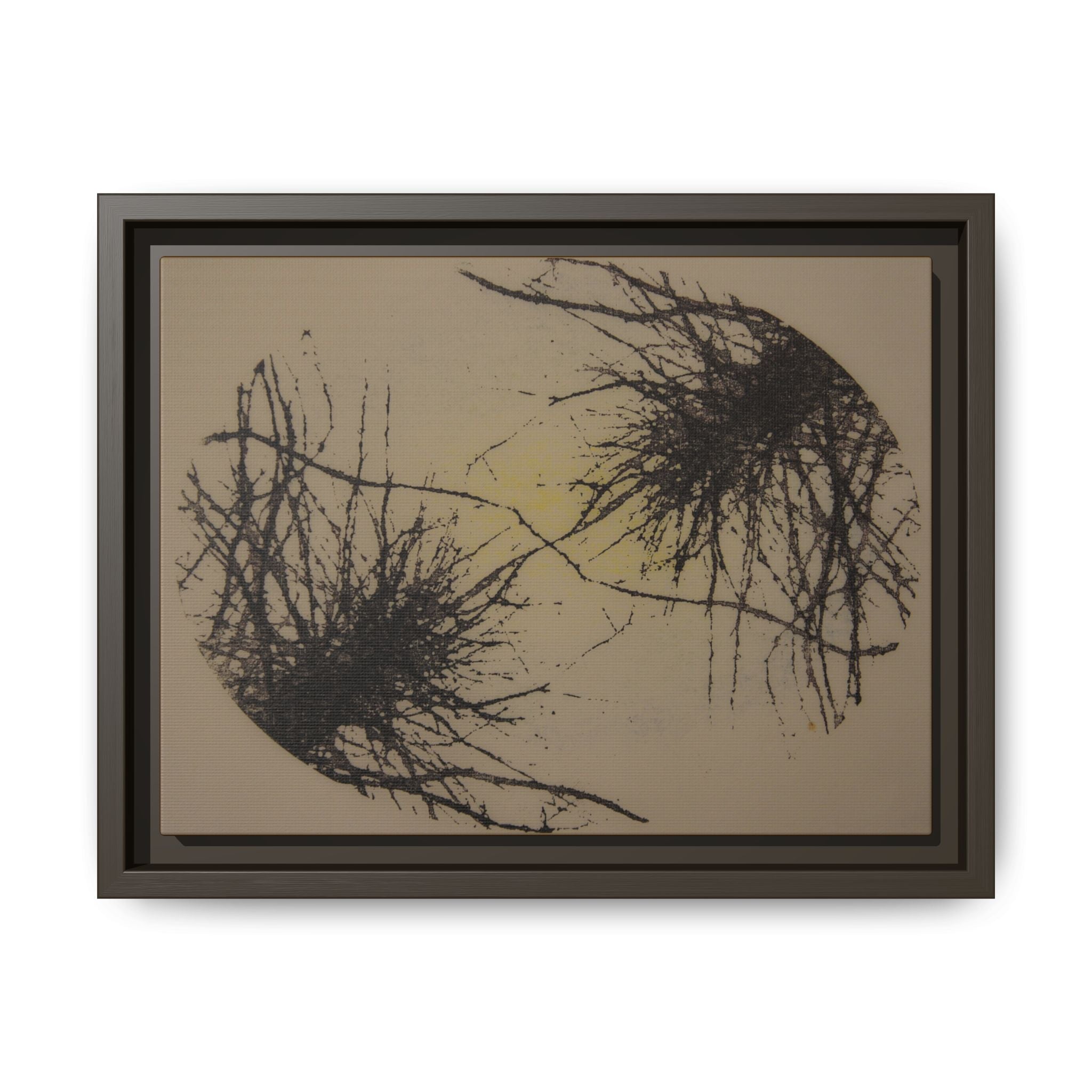 Framed Matte Canvas Art, no 35 — Twin Tree Wood-Carving Reproduction (Black & Dark Beige)