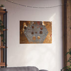 Abstracte roestkleurige zeshoekige matte horizontale poster — Industriële wanddecoratie voor thuis, kantoor en loft. 