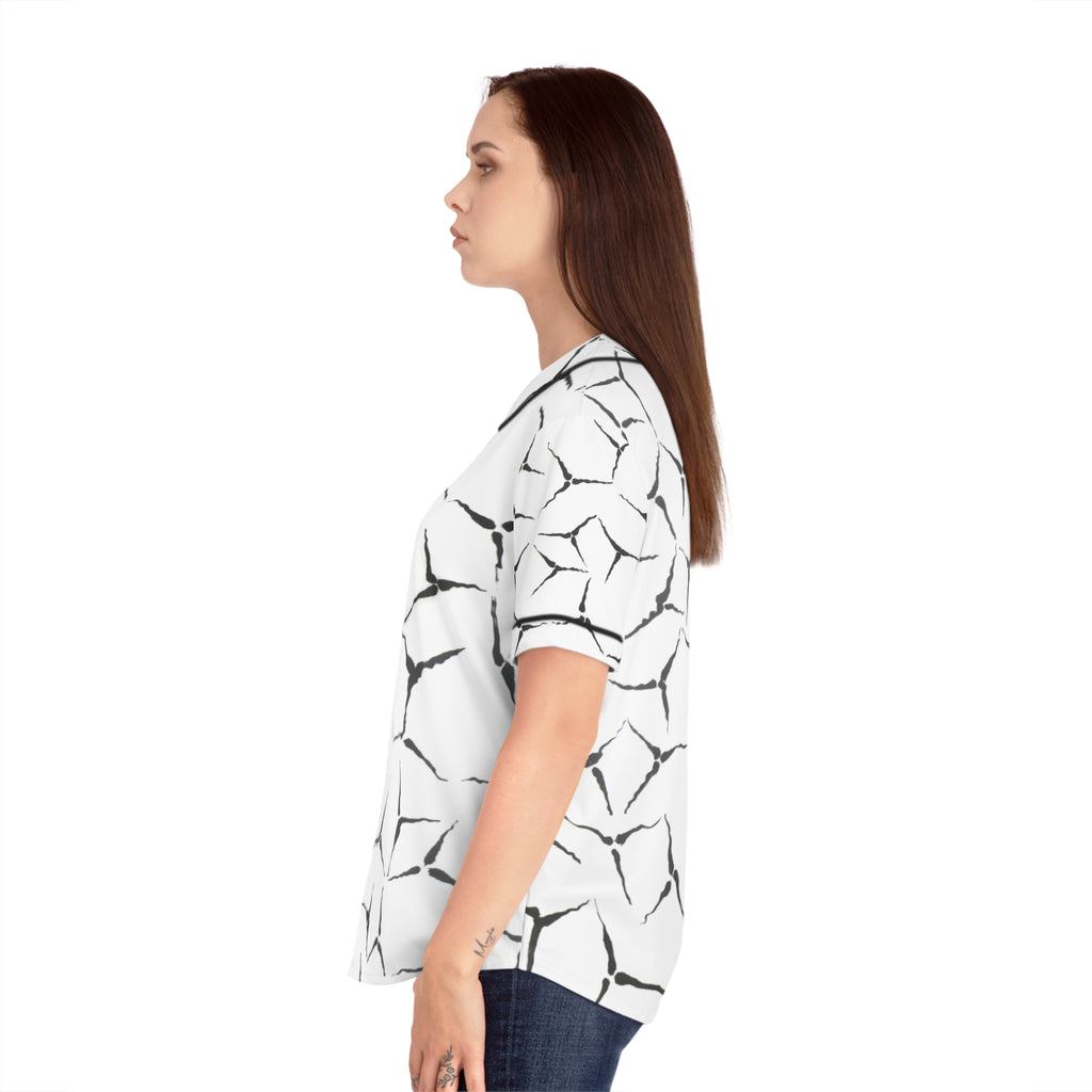 Women's Baseball Jersey – Abstract Black & White Cracked Pattern All-Over Print