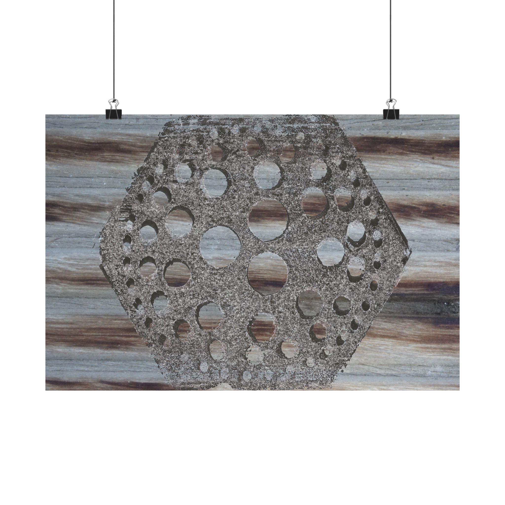 Rustieke honingraatposter, matte verticale poster | Zeshoekige wanddecoratie, textuur van schuurhout 