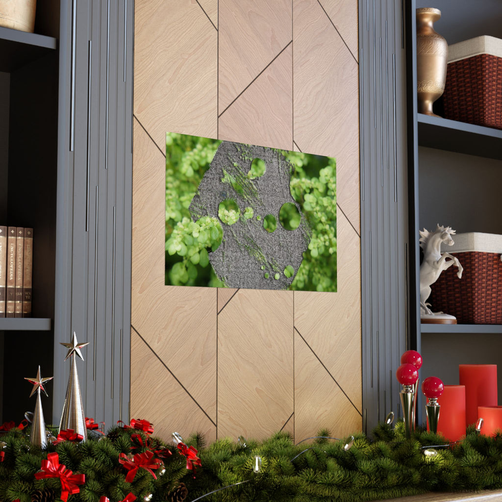 Abstracte poster met groen mos en verweerd metaal (mat) — Botanische natuur muurdecoratie (horizontaal) 