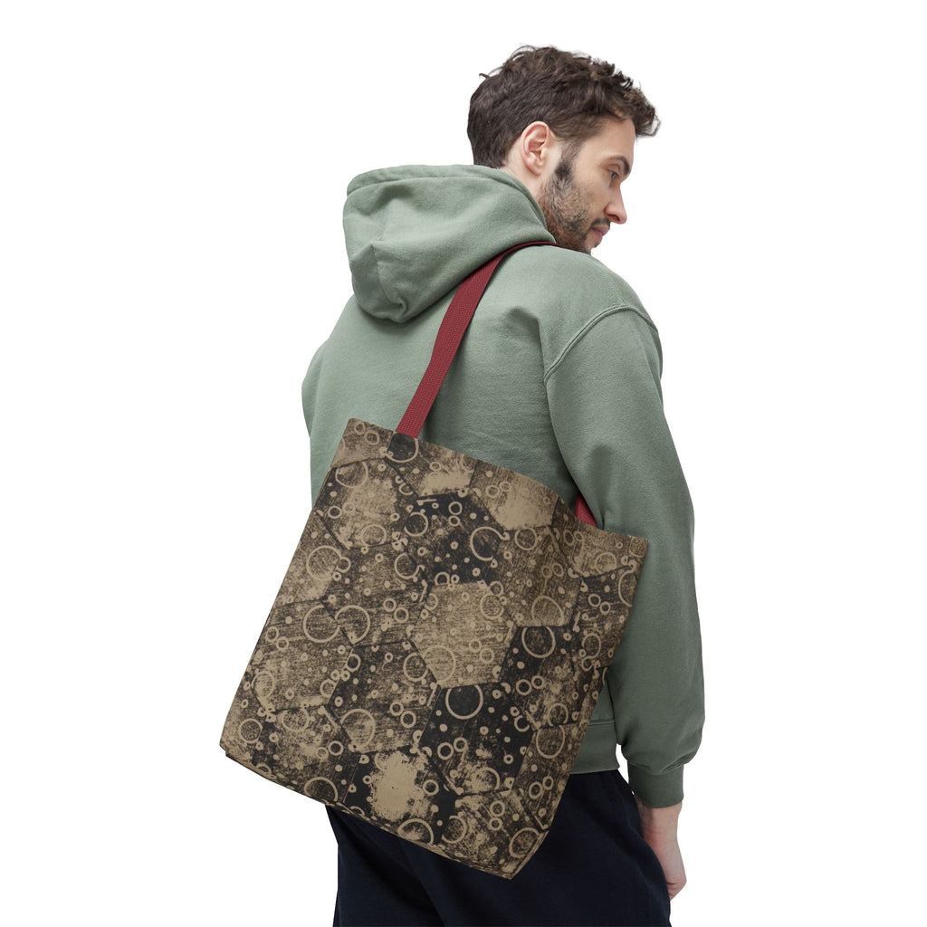 Vintage Hexagon Pattern Tote Bag – Sepia Geometric All-Over Print
