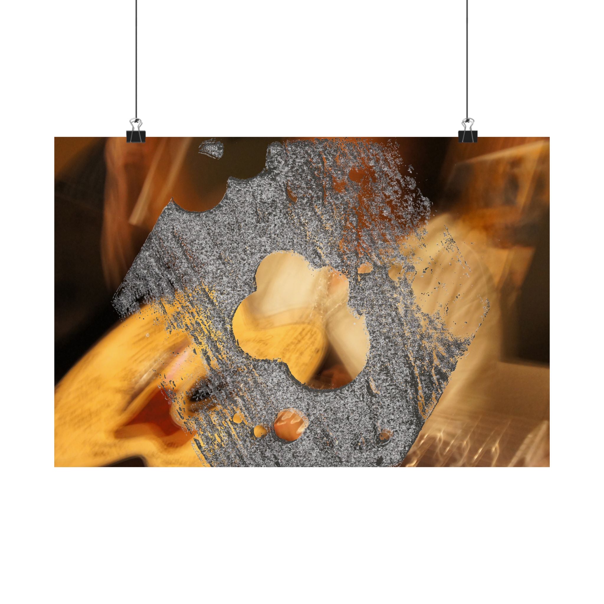 Abstracte horizontale poster met goud- en zilverkleurige textuur en matte afwerking | Metallic Fluid Art 