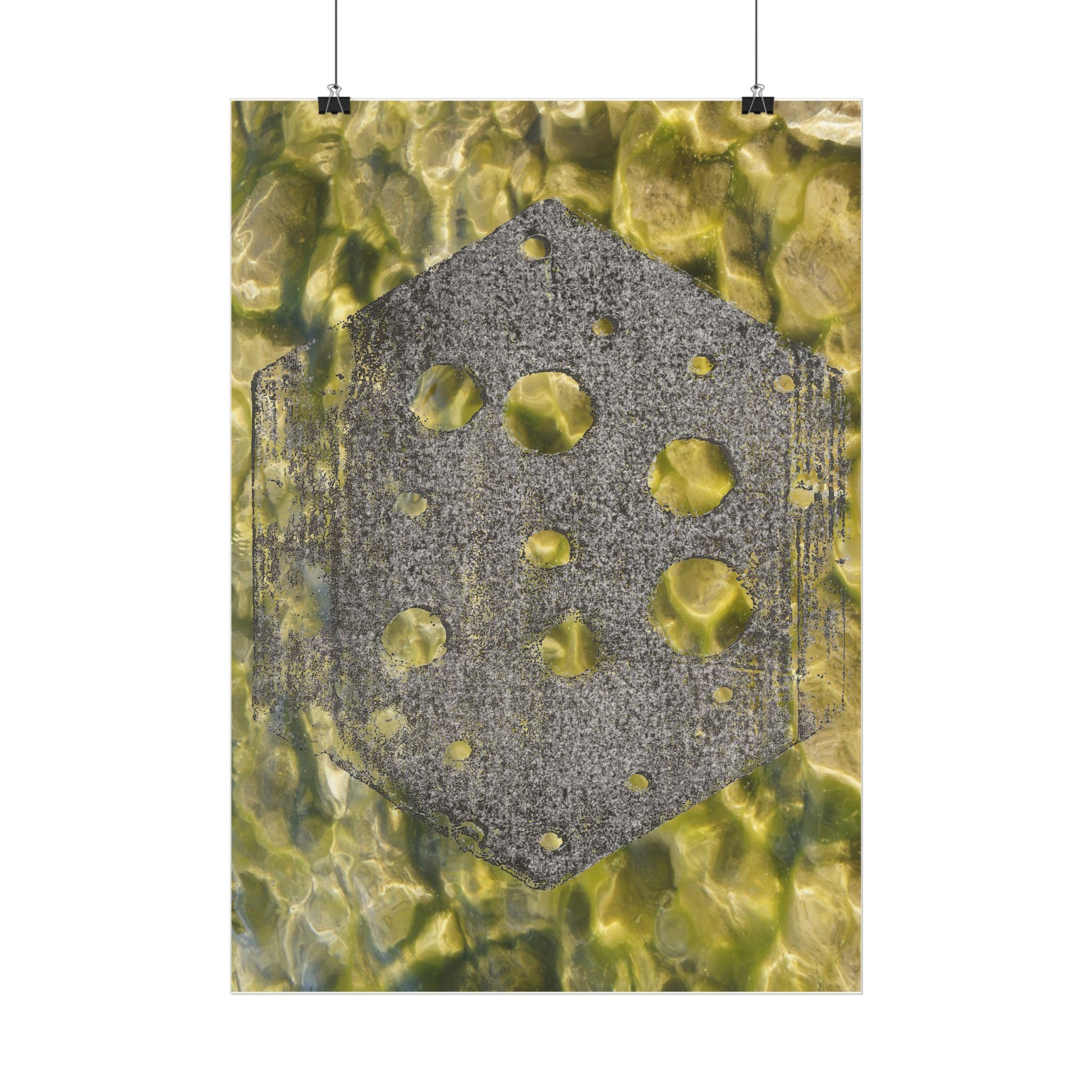 Abstract Hex Tile Poster — Gold Water Texture Vertical Print