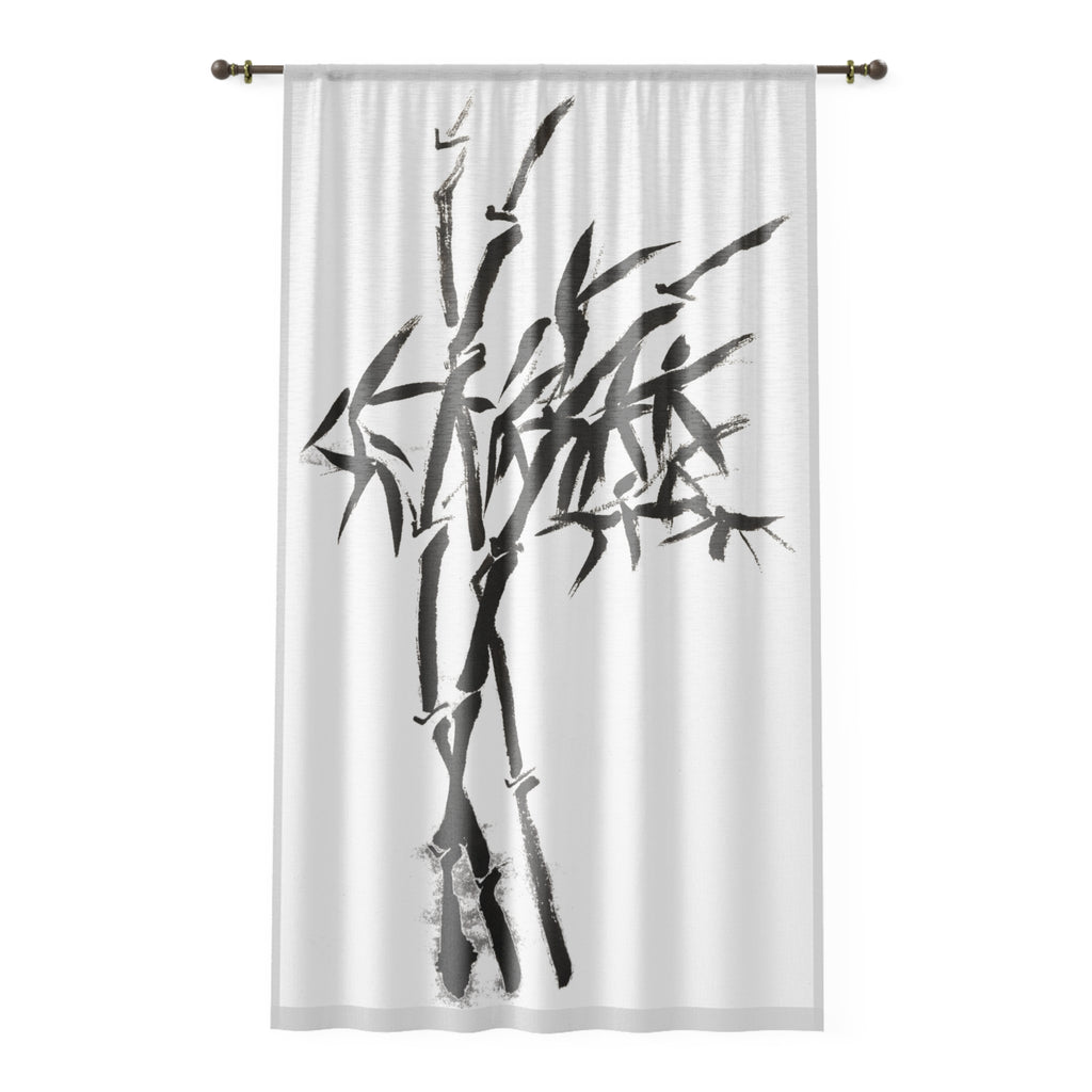 Bamboe Silhouet Raamgordijn — Minimalistisch Zwart Inkt Botanisch Transparant 