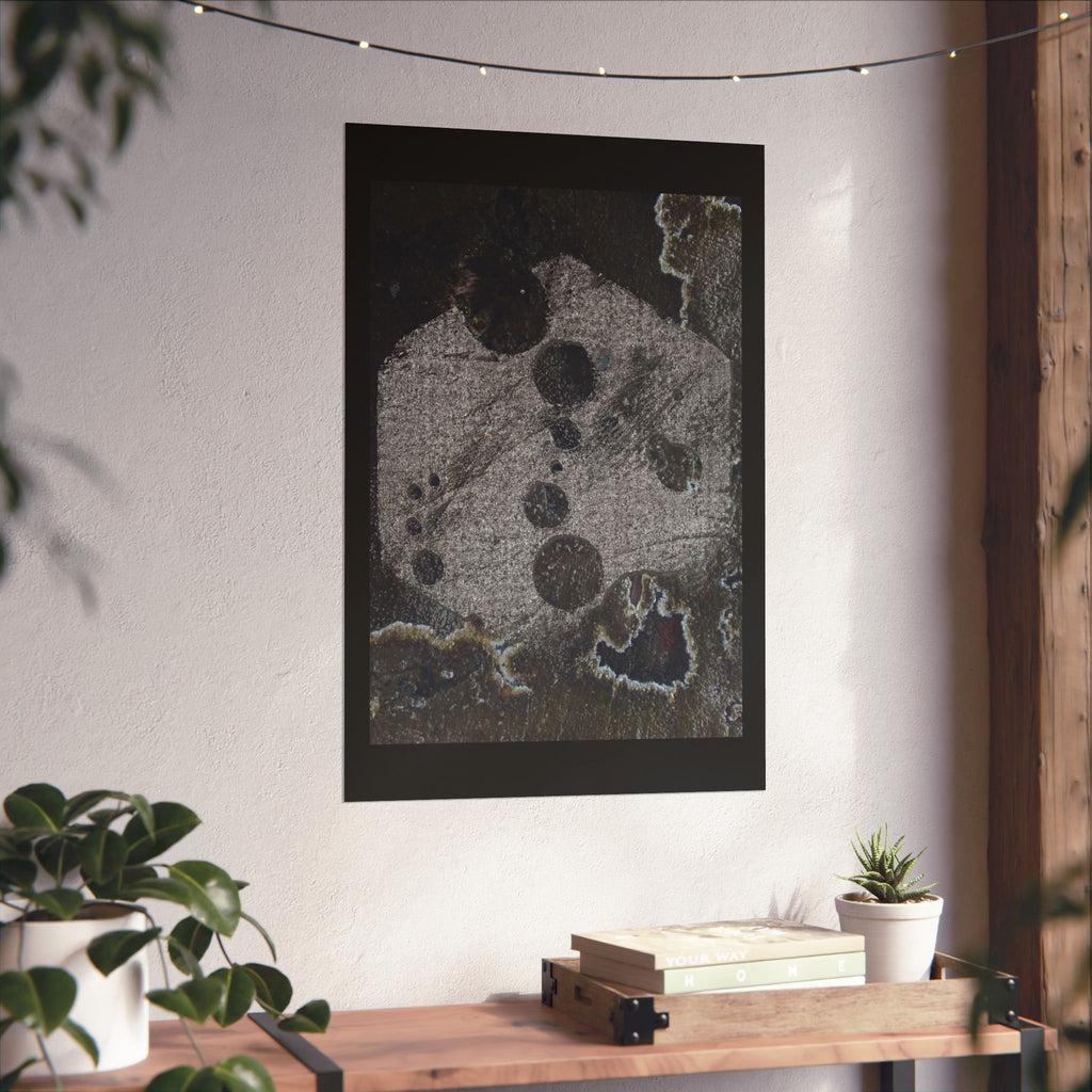 Abstract Grunge Moon Poster — Dark Textured Matte Vertical Wall Art