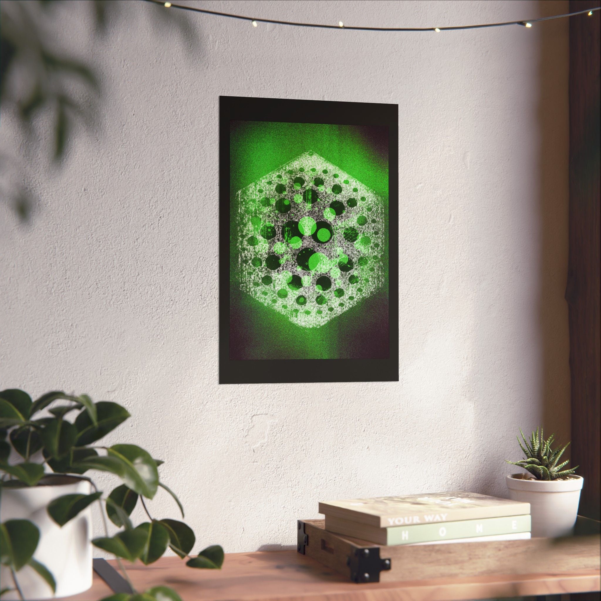 Abstract Green Hexagon Matte Poster — Geometric Sci‑Fi Wall Art