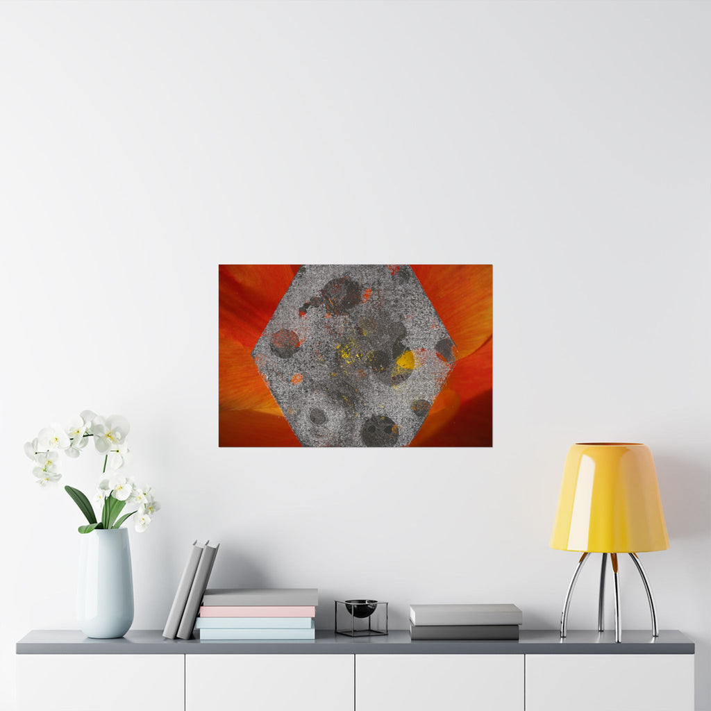 Abstract Hexagon Art Poster — Red Orange Matte Horizontal Print