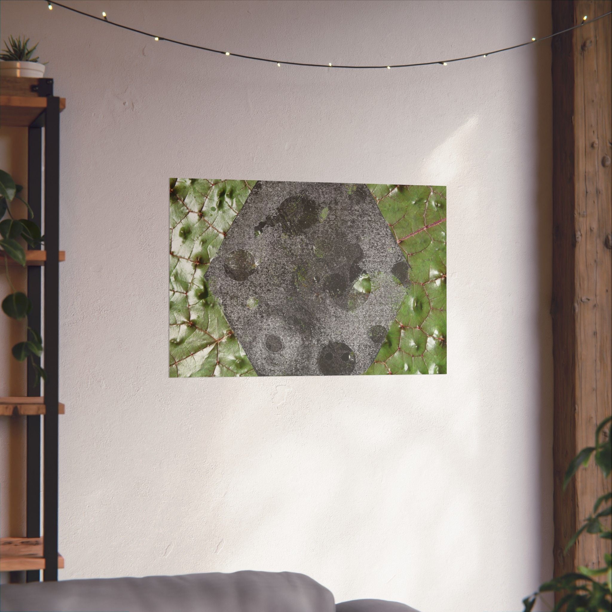 Botanical Hex Abstract Matte Poster — Green Leaf Texture Horizontal Wall Art