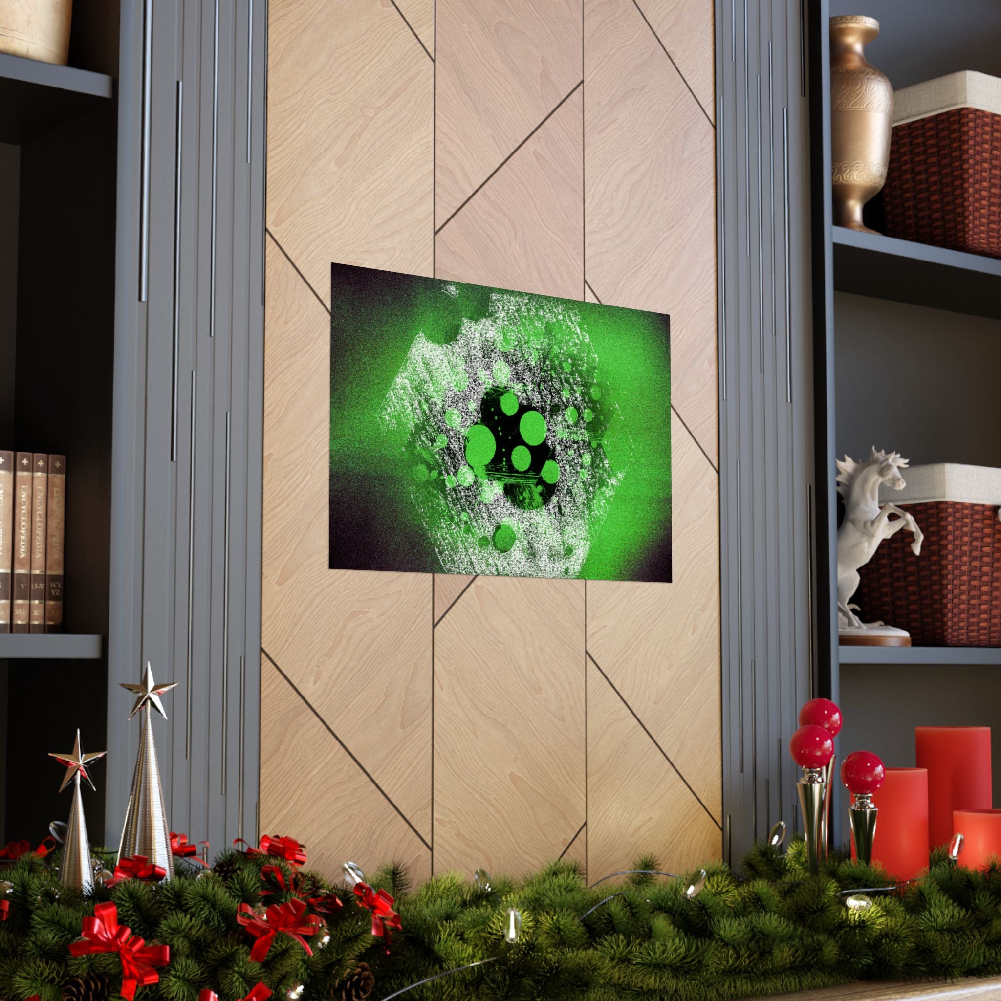 Abstract Neon Green Geometric Matte Poster — Modern Sci‑Fi Wall Art