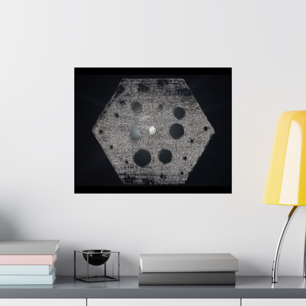 Abstract Hexagon Poster — Minimal Black & Gray Matte Horizontal Wall Art