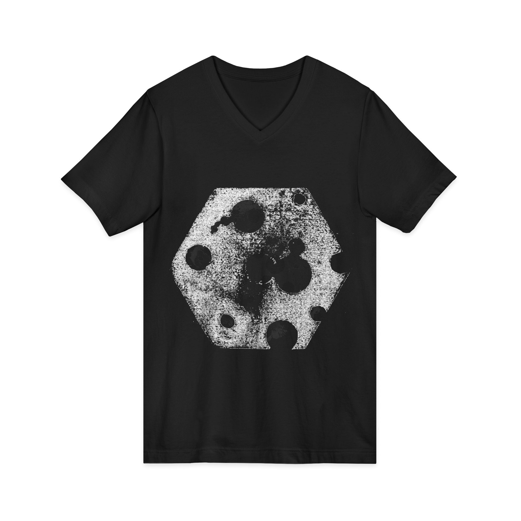 Hex Moon Graphic Tee Design Hex34 — Distressed Space Cheese Vintage Astronomy V-Neck T-Shirt