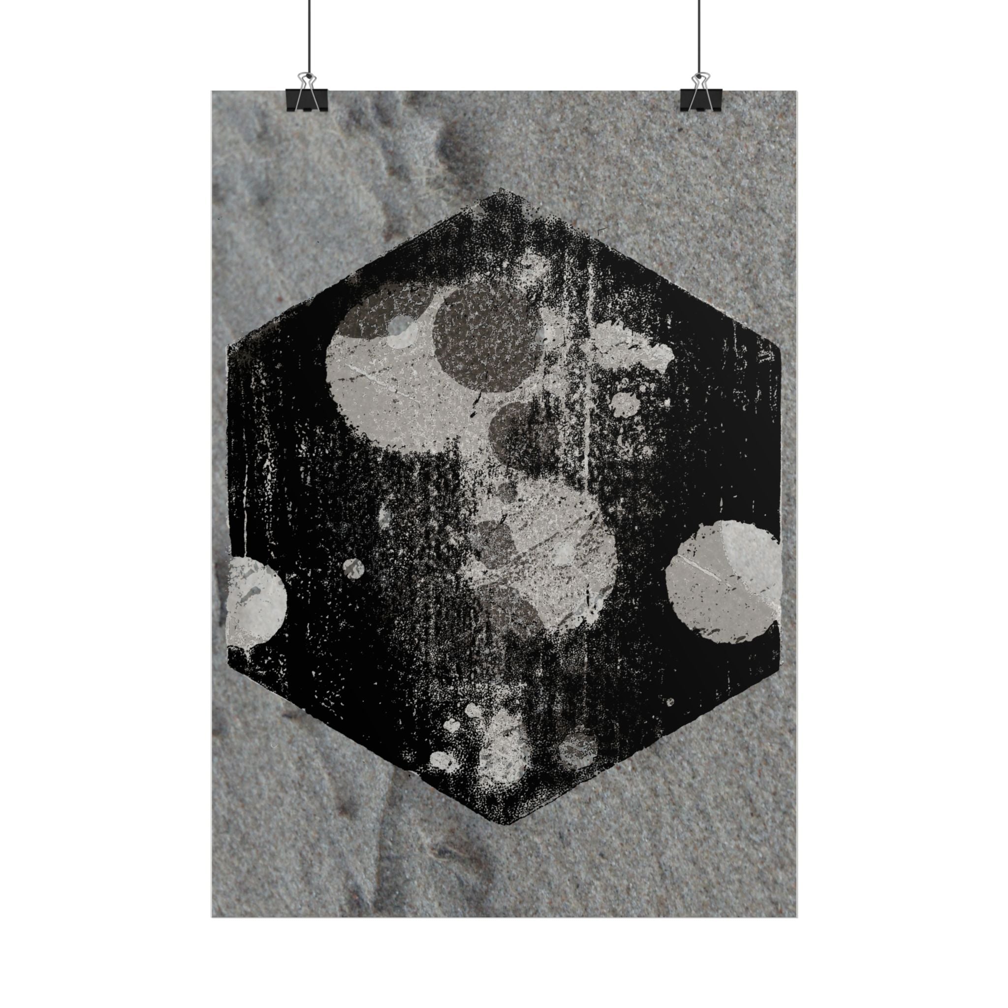 Abstract Hexagon Moon Poster — Monochrome Celestial Wall Art