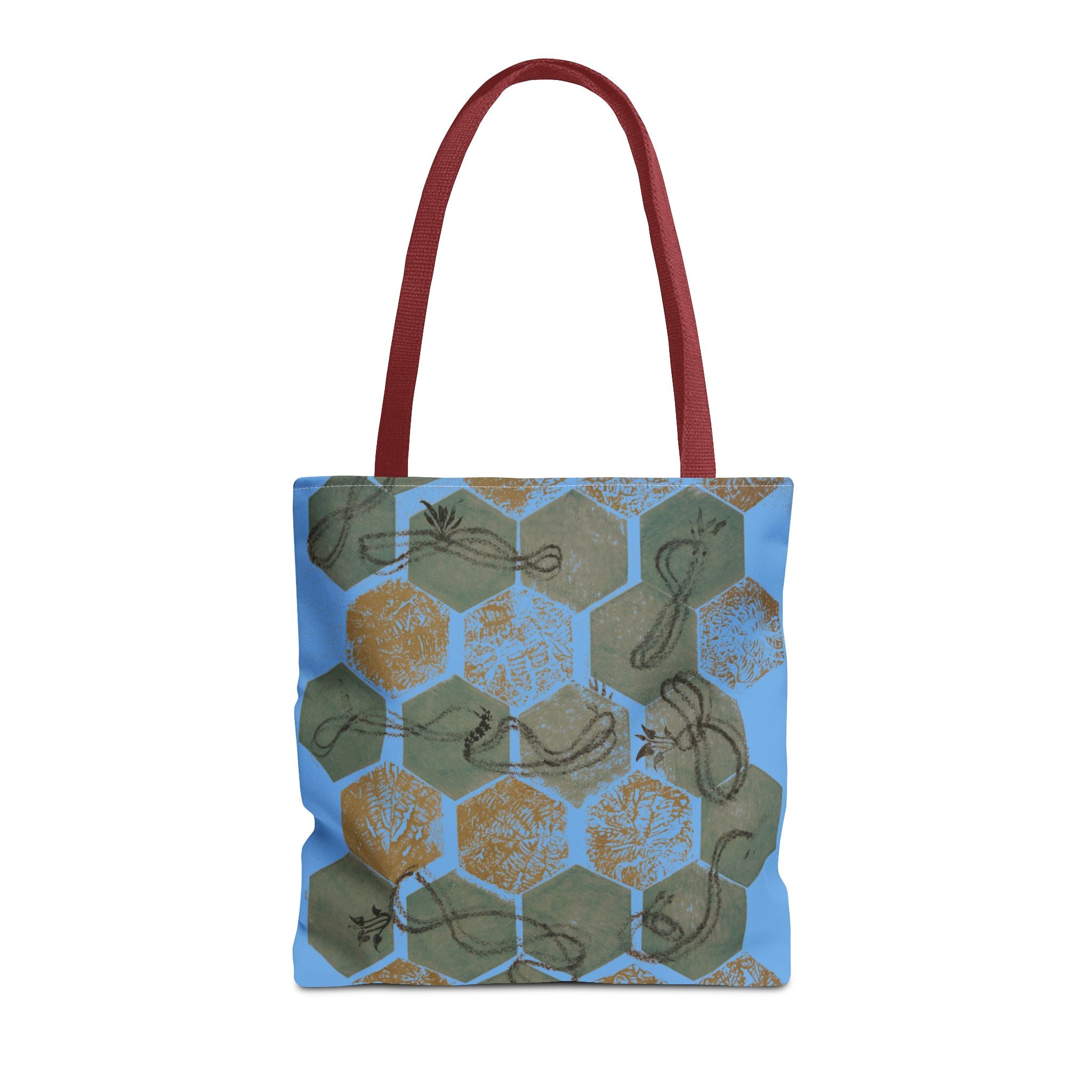 Hexagon Honeycomb Tote Bag — Blue Botanical Pattern AOP