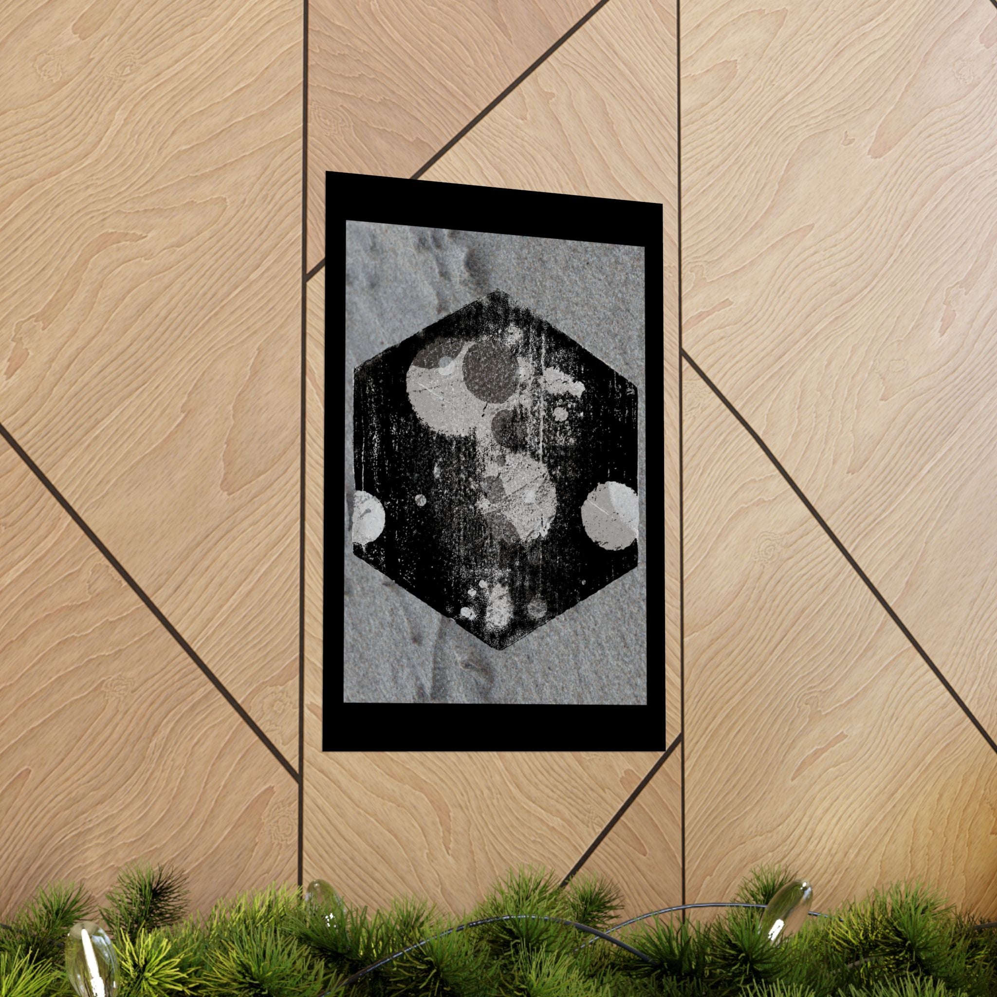 Abstract Hexagon Moon Matte Poster — Monochrome Celestial Wall Art