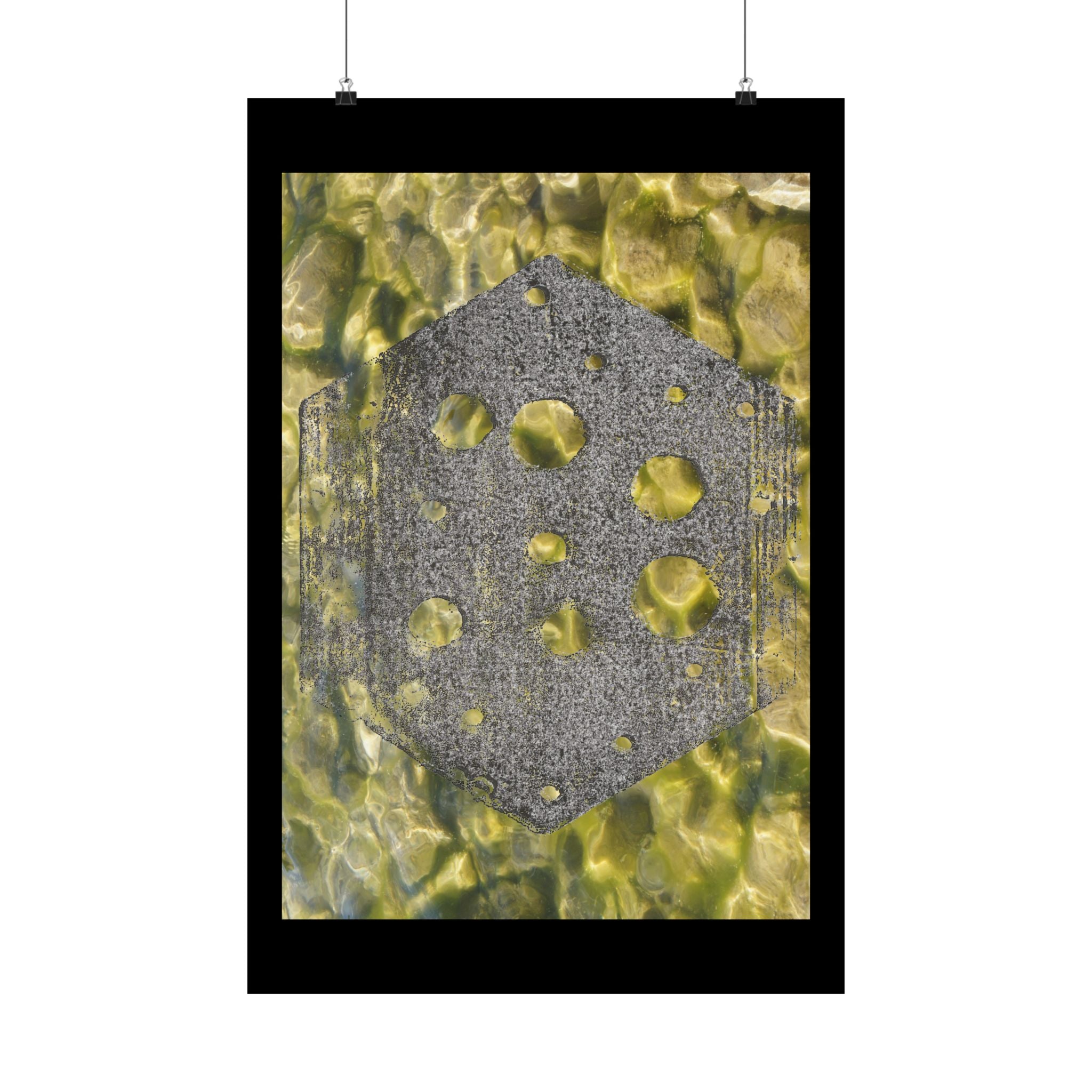 Abstract Hex Tile Poster — Gold Water Texture Matte Vertical Print