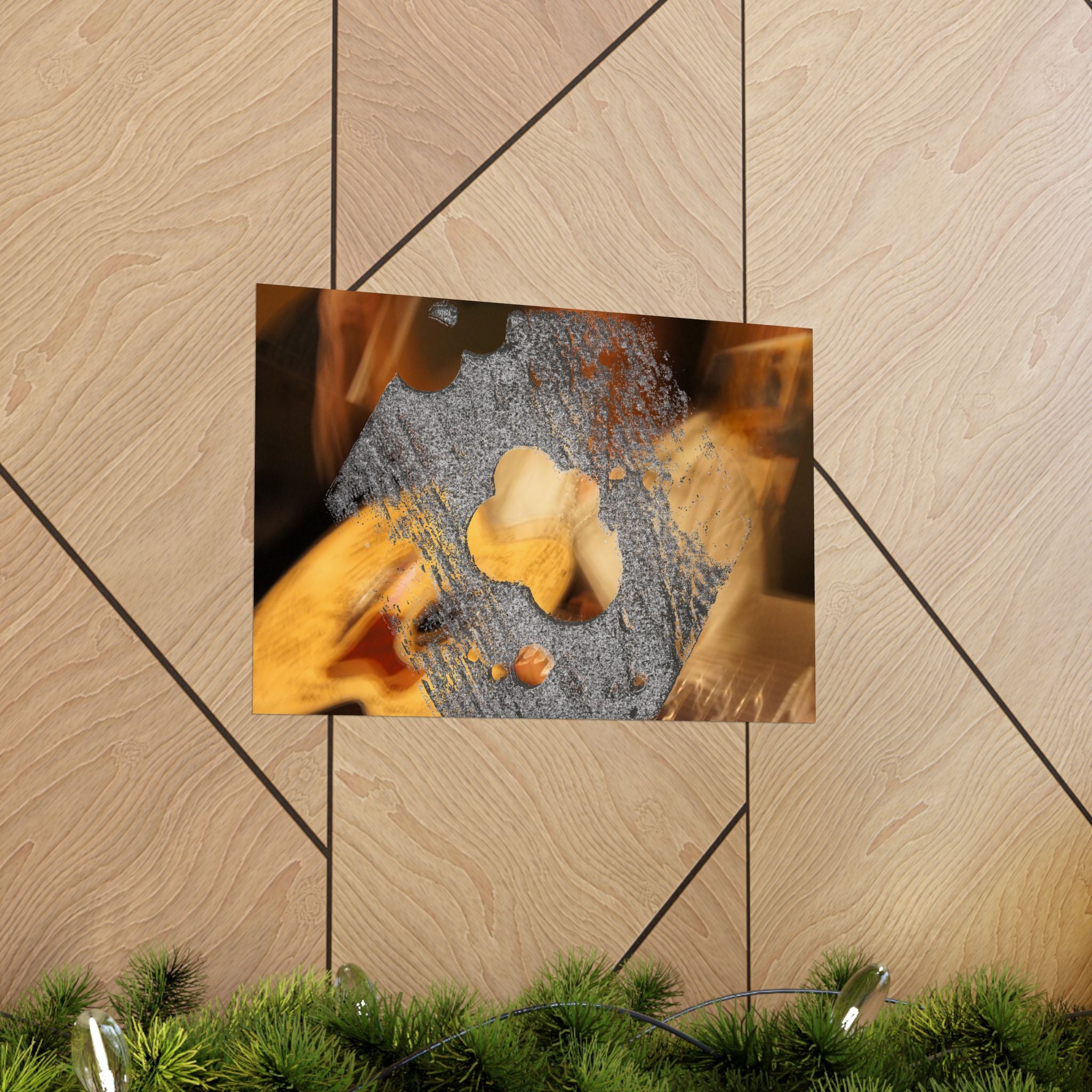 Abstracte horizontale poster met goud- en zilverkleurige textuur en matte afwerking | Metallic Fluid Art 