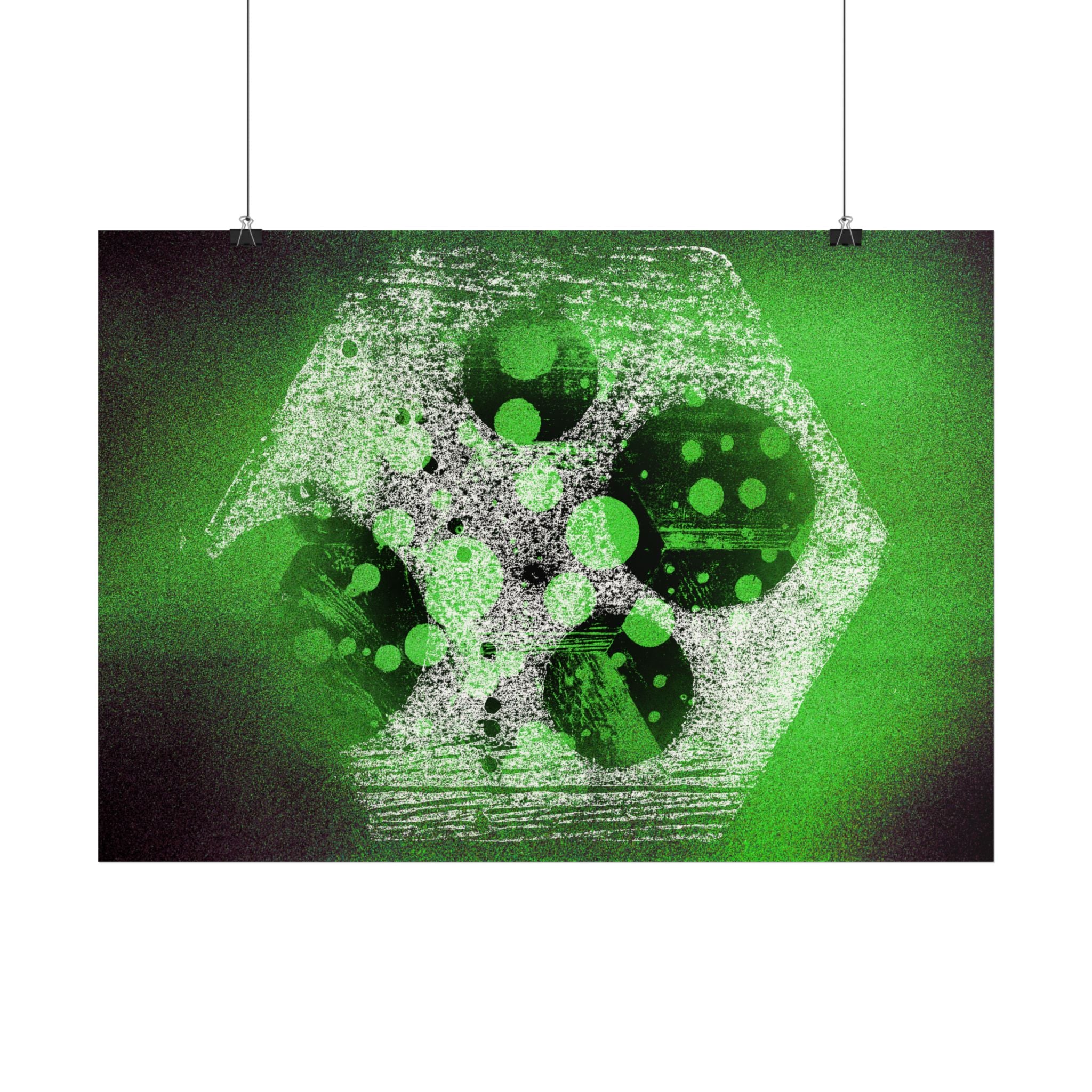 Abstract Green Hexagon Horizontal Poster — Geometric Modern Wall Art
