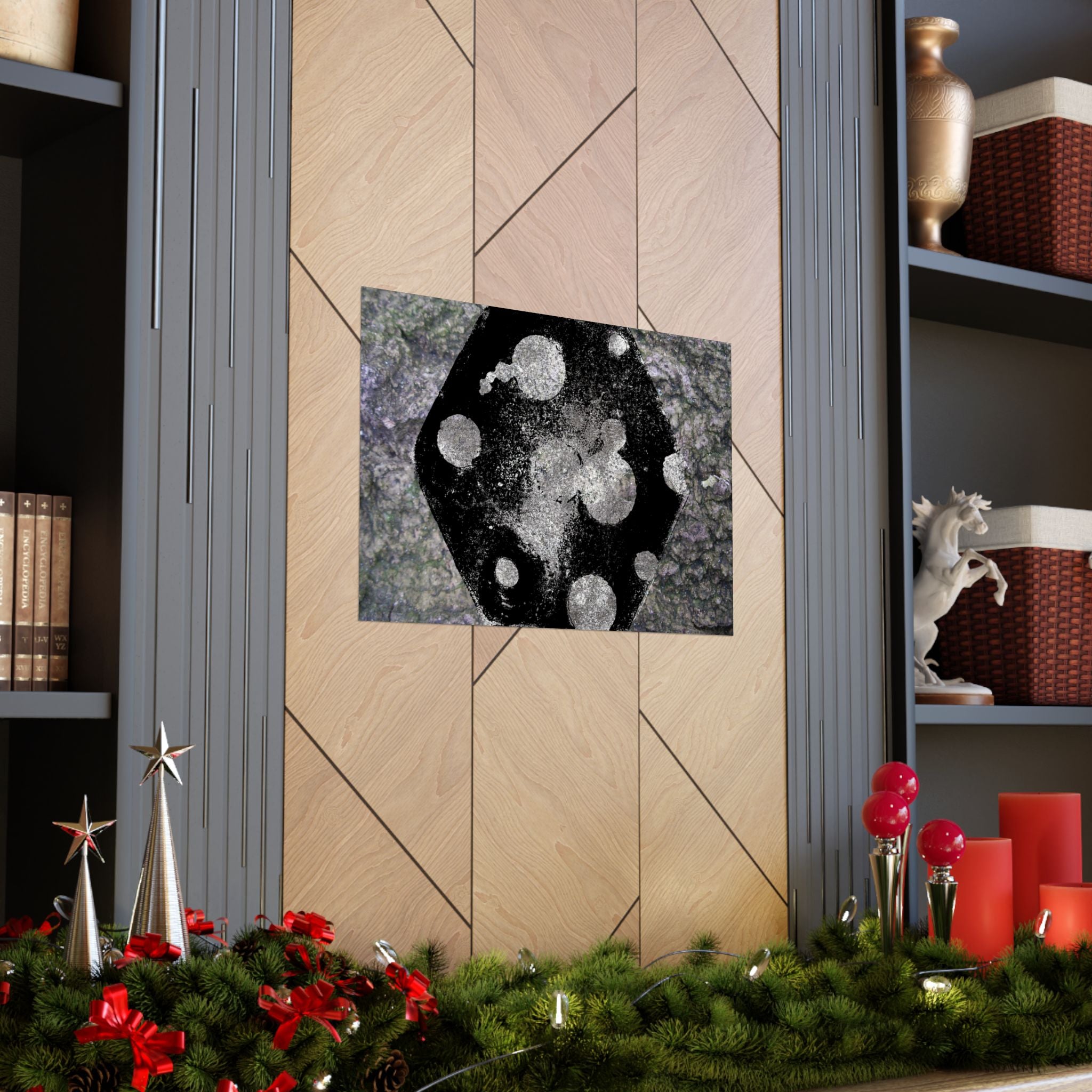 Abstract Galaxy Matte Poster — Black & Silver Cosmic Art (Horizontal)