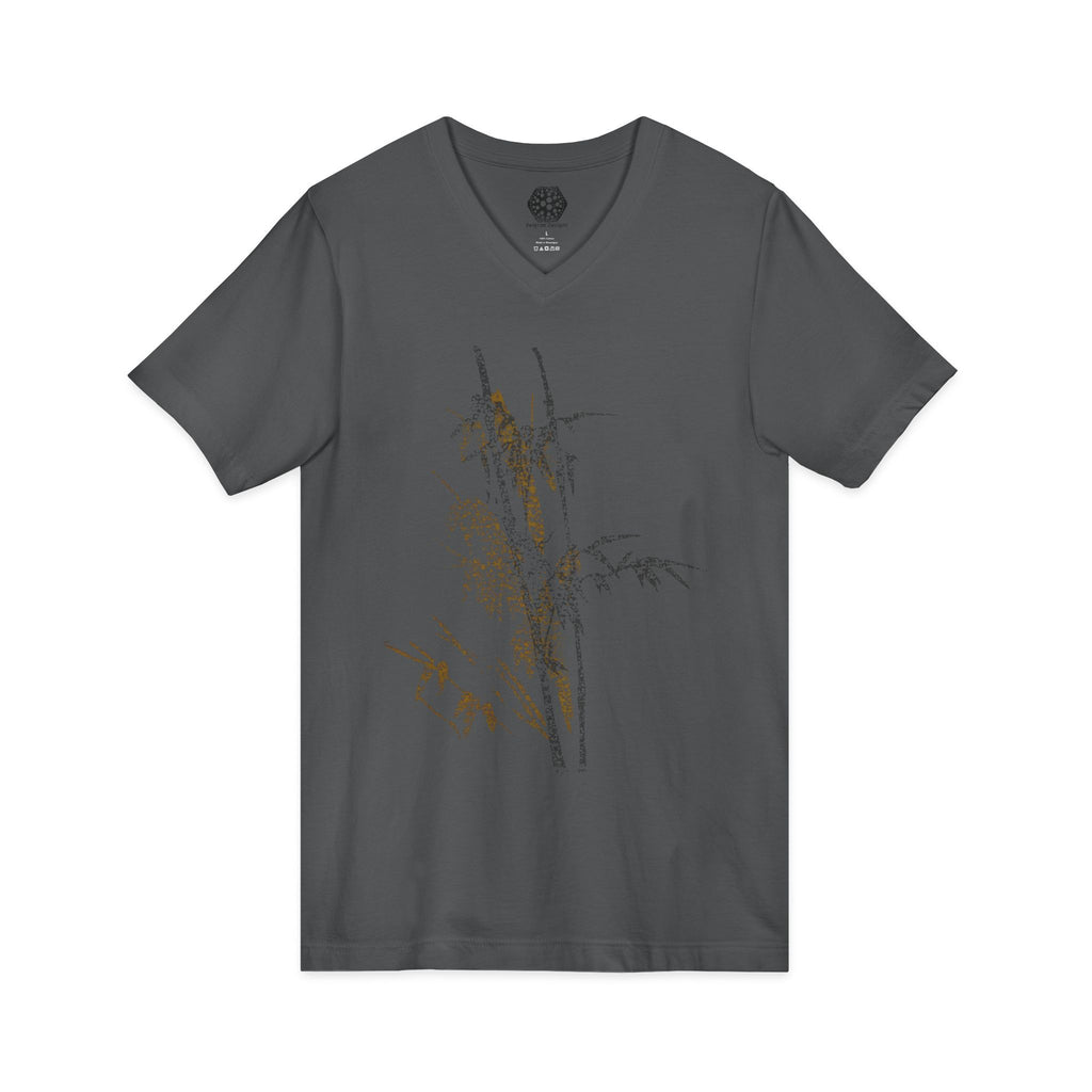 Botanical Grass V-Neck Tee — Minimal Dried Wildflower Illustration Shirt