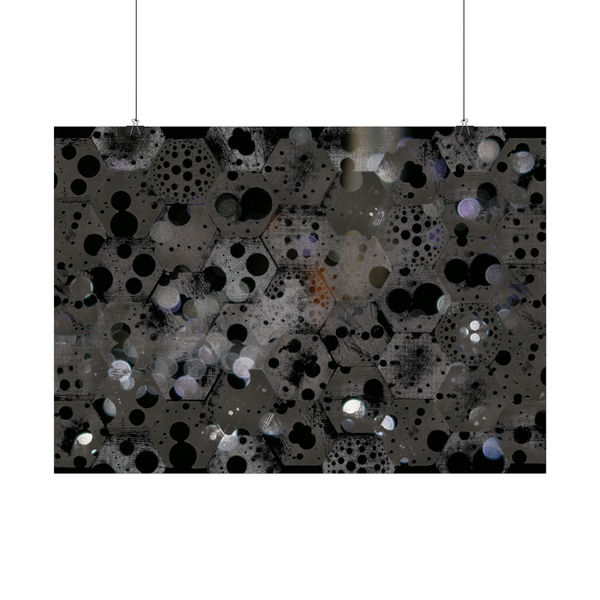 Abstracte poster met zwarte bubbels, horizontaal geplaatst — Moderne minimalistische muurdecoratie 