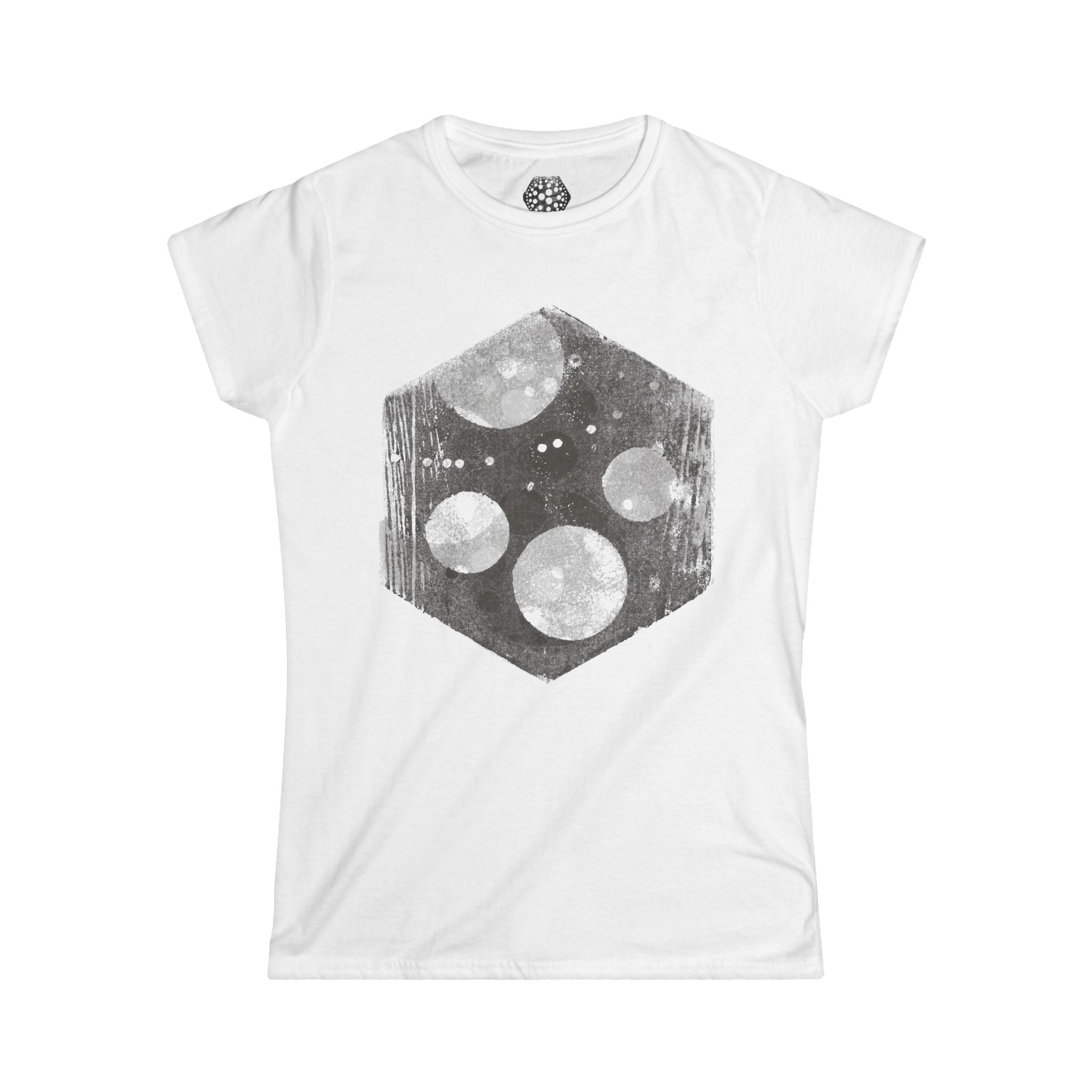 Damesshirt — Vintage ruimte zeshoekige maanprint 