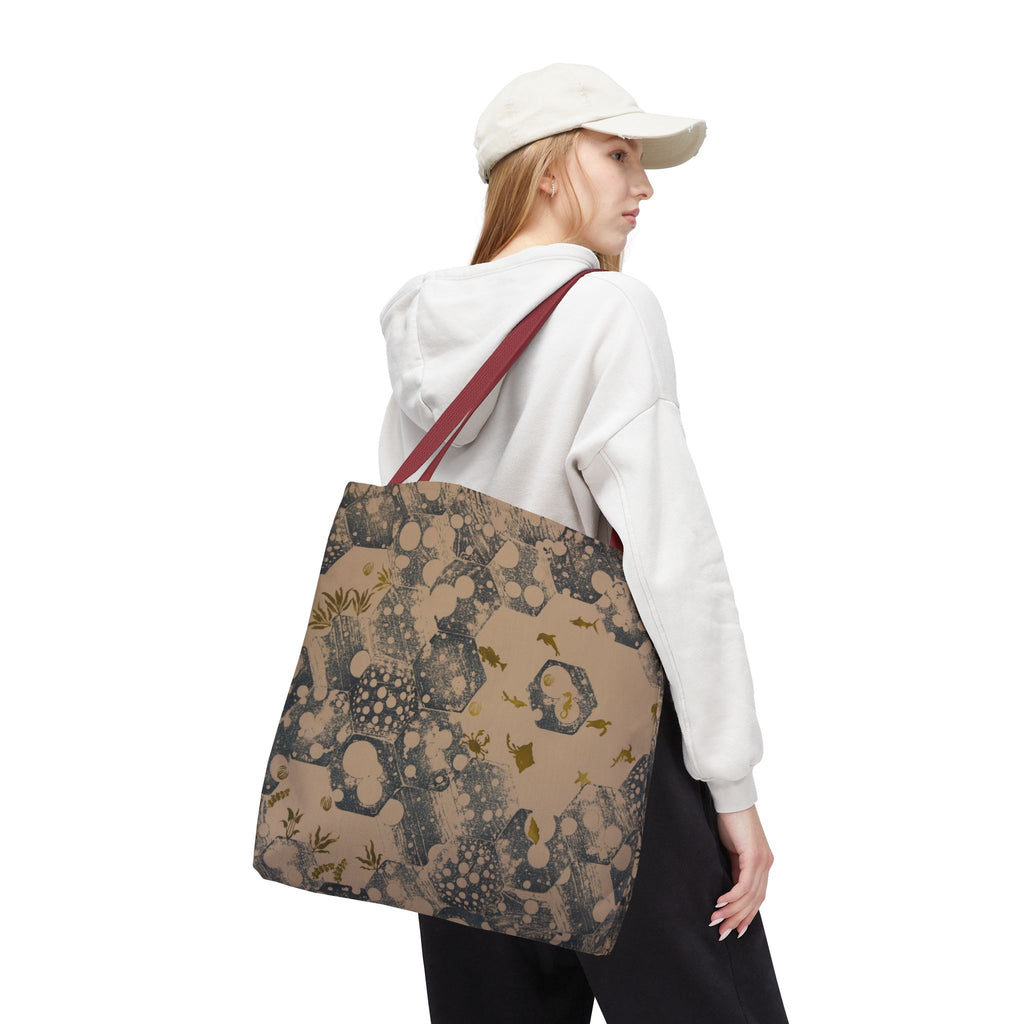 Abstract Marble Pattern Tote Bag — Neutral Honeycomb Bubble Design
