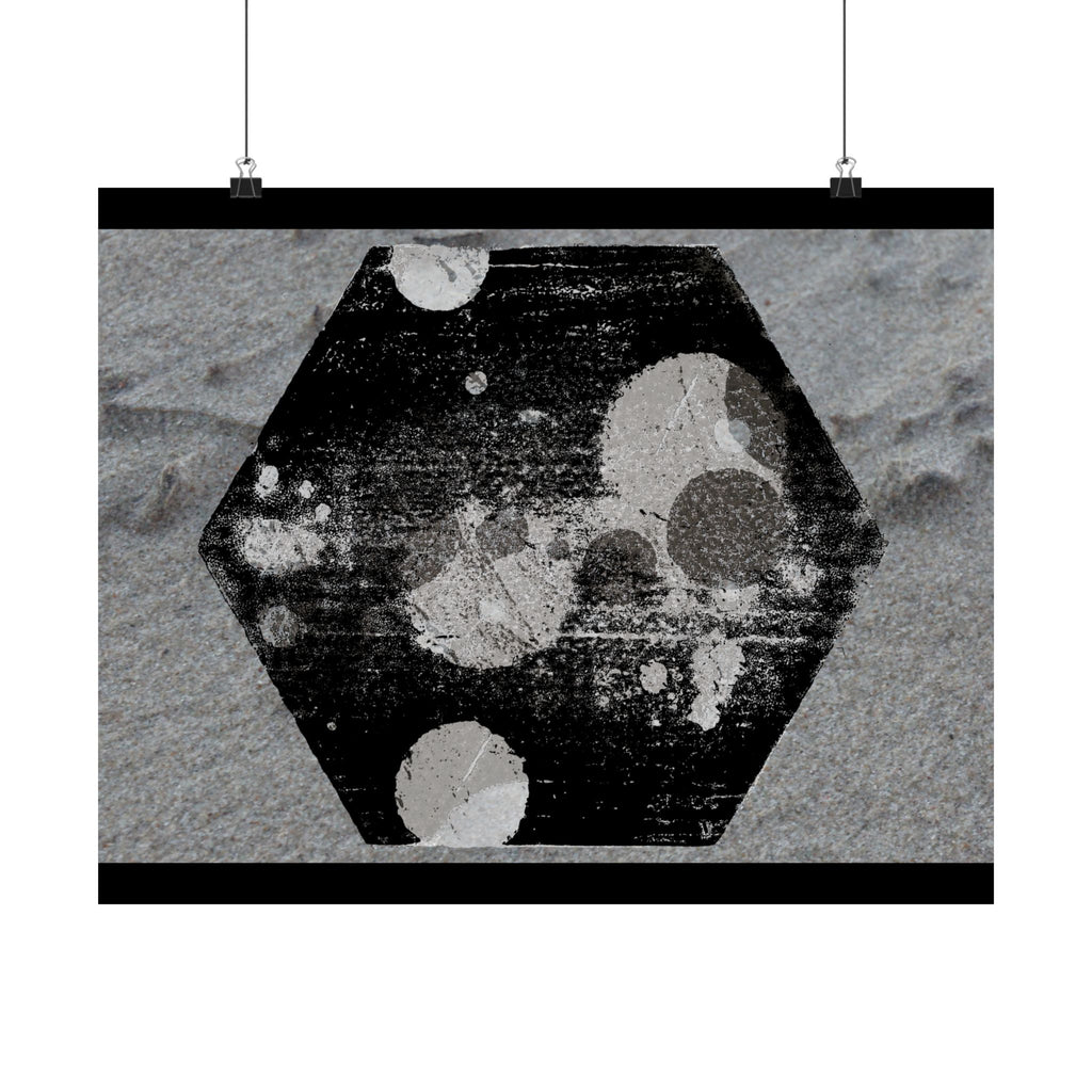 Matte Horizontal Poster — Grunge Hexagon Moonprint (Black & Gray Abstract)