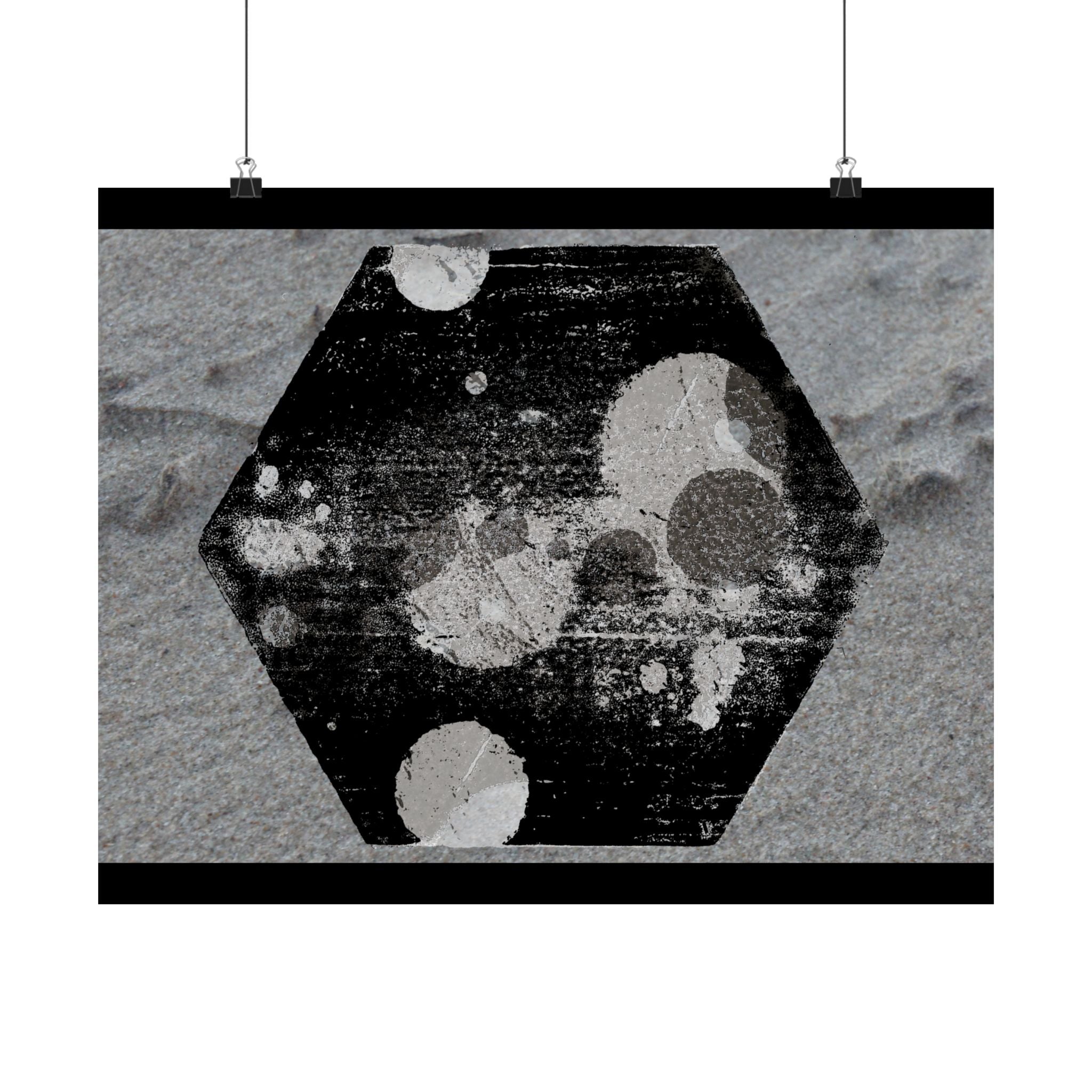 Matte Horizontal Poster — Grunge Hexagon Moonprint (Black & Gray Abstract)