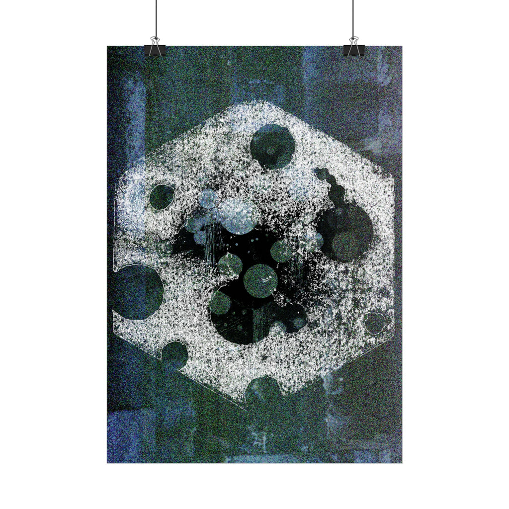 Abstracte poster van de maanbaan — Moderne blauwe hemelse muurdecoratie 