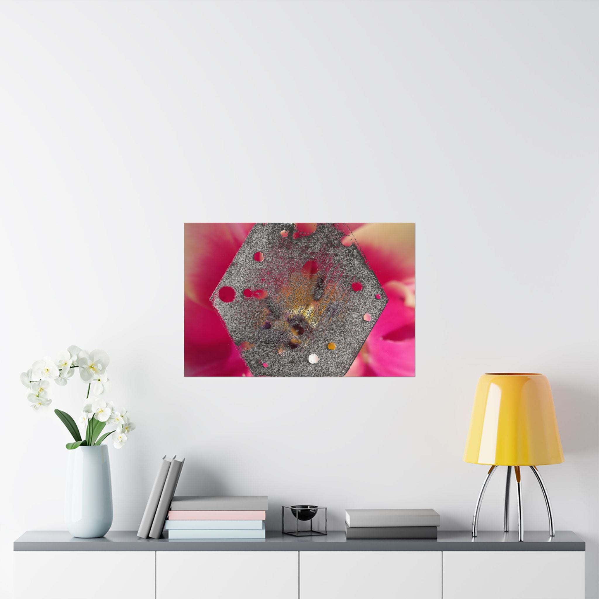 Hexagonale metalen textuurposter | Matte horizontale wanddecoratie, abstracte bloemenachtergrond 