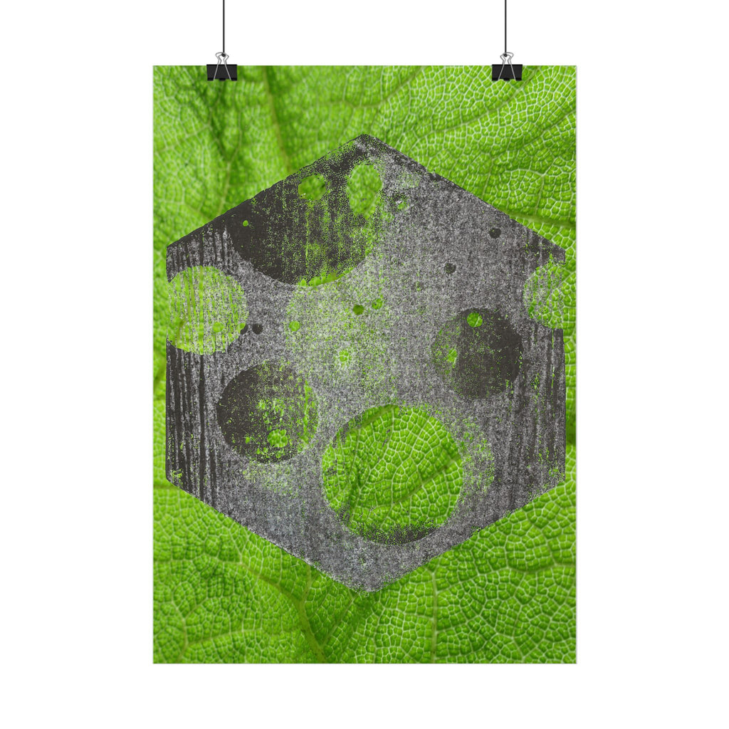 Geometric Moon Hex Poster — Grunge Green Vertical Art Print