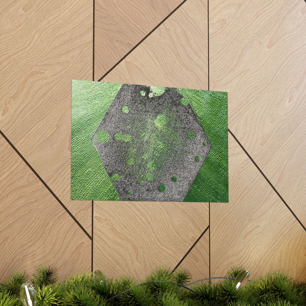 Groene zeshoekige abstracte matte horizontale poster | Geometrische abstracte kunst 