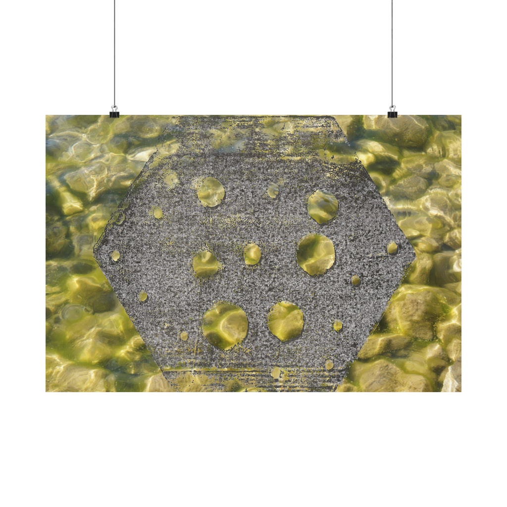 Abstracte geode matte horizontale poster — Gele kristaltextuur wanddecoratie 