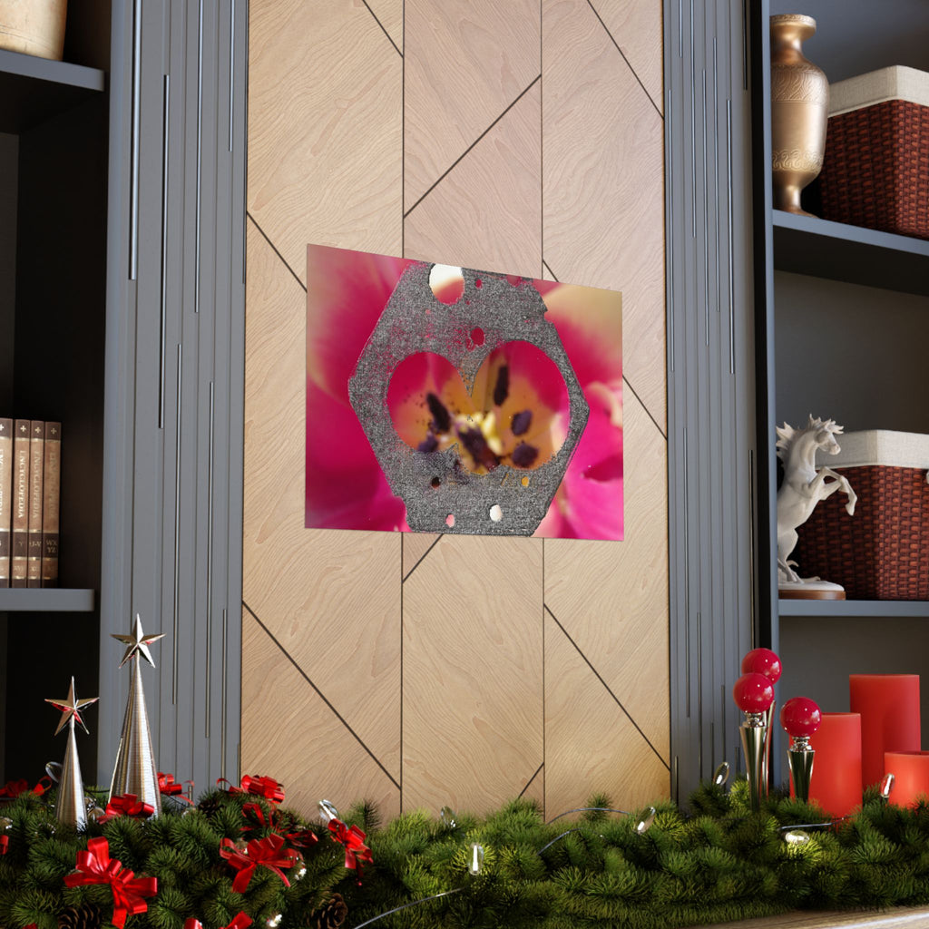 Abstract Floral Geometry Matte Horizontal Poster | Pink Bloom, Hex Cutout