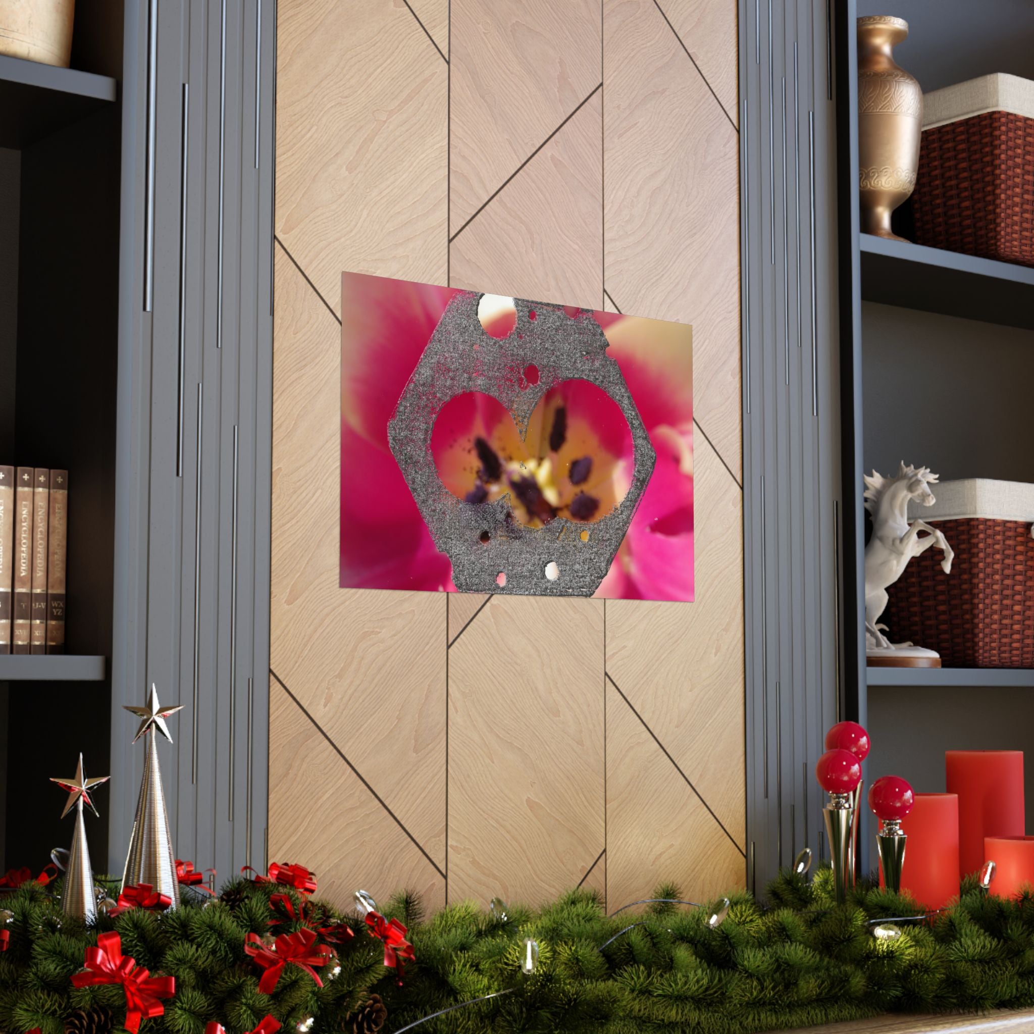 Abstract Floral Geometry Matte Horizontal Poster | Pink Bloom, Hex Cutout