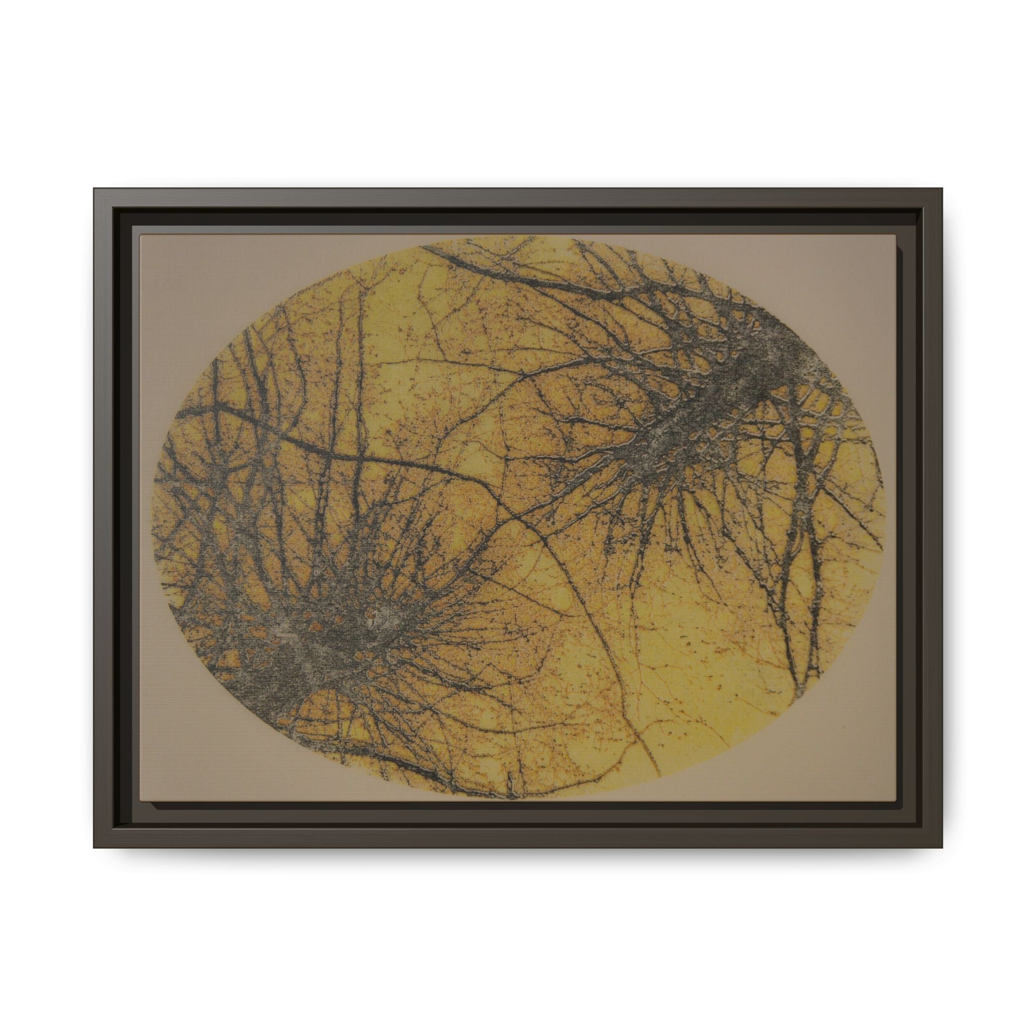 Framed Matte Canvas Art, no 45 — Twin Tree Wood-Carving Reproduction (Black, Bold Gold & Matte Goldenrod)