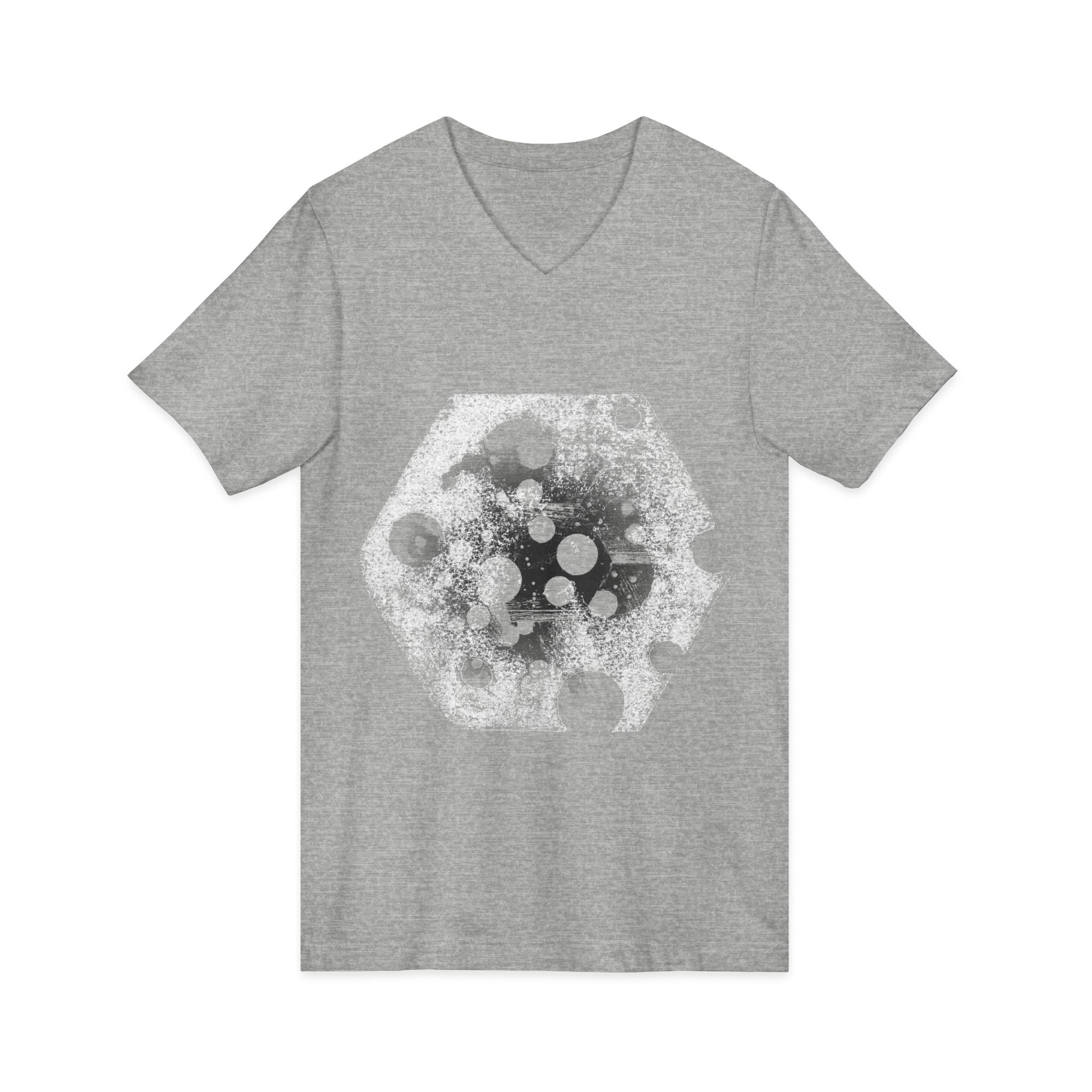Hex Moon Graphic Tee Design Hex34 — Distressed Space Cheese Vintage Astronomy V-Neck T-Shirt