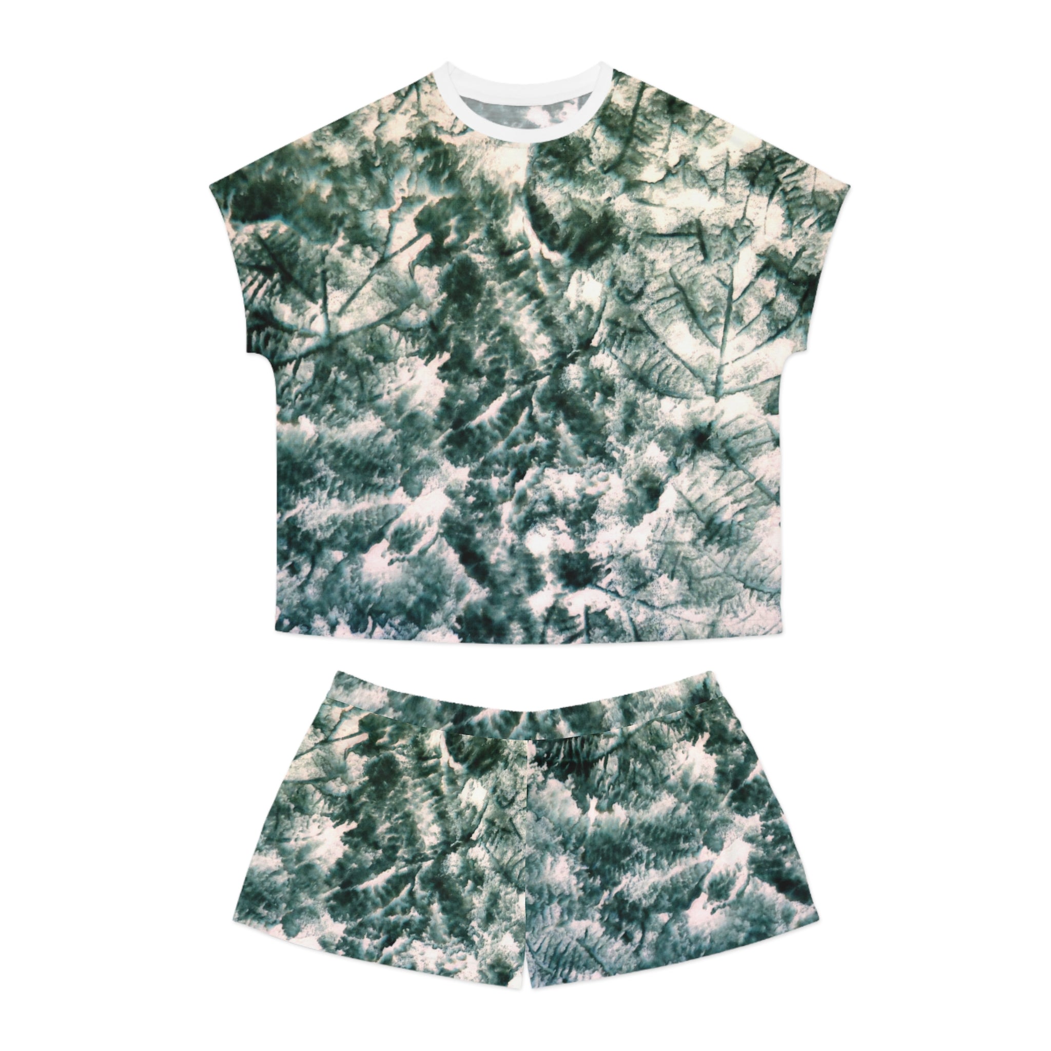 Tie-Dye Fern Women's Pajama Set — Short Sleeve Top & Shorts Loungewear