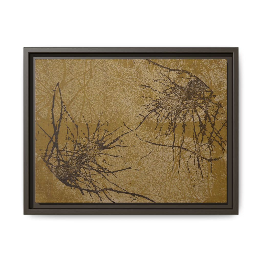 Ingelijste matte canvas kunst, nr. 02 — Reproductie van een houtsnijwerk van Twin Tree (zwart en okerbruin) 